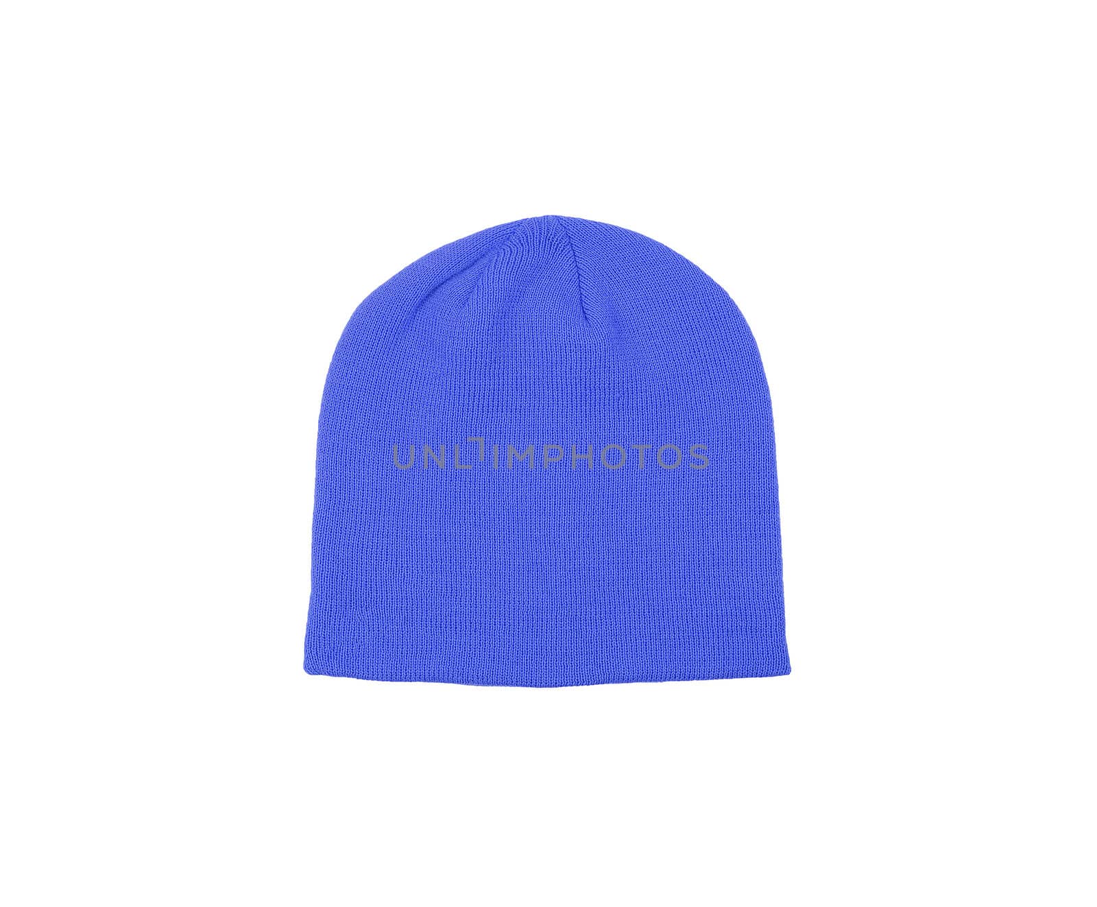 blue woolen winter hat isolated on white