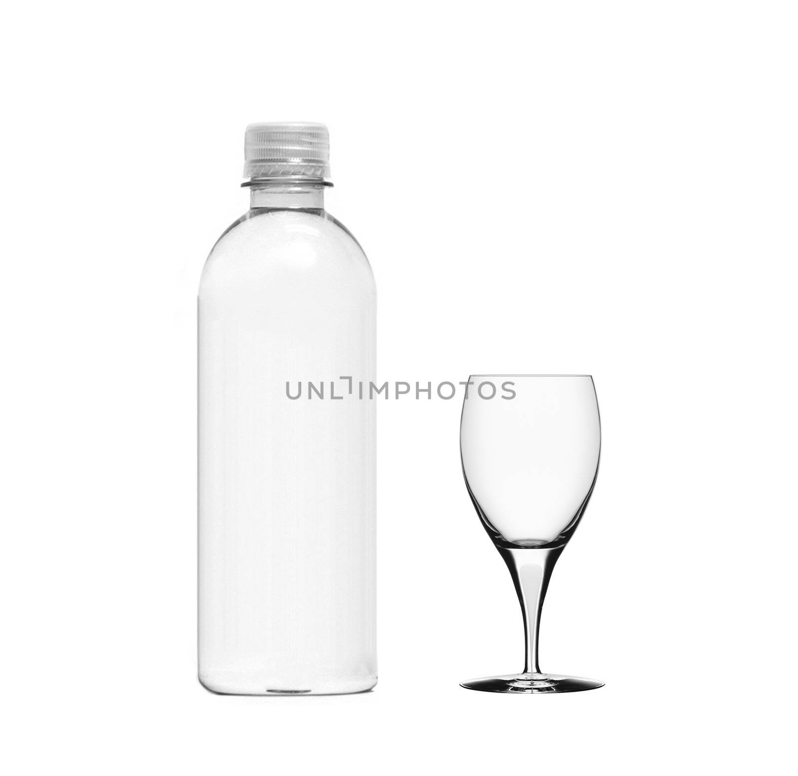 Photo bottle and glass of water isolated