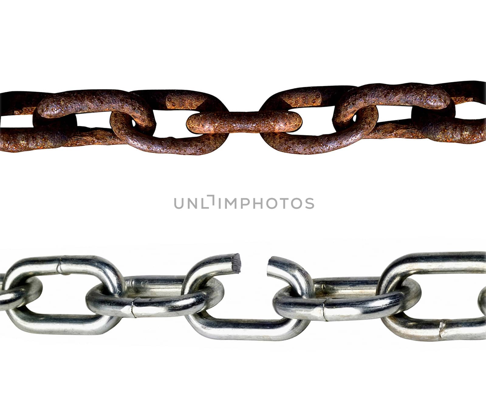 old and new chains isolated on white background