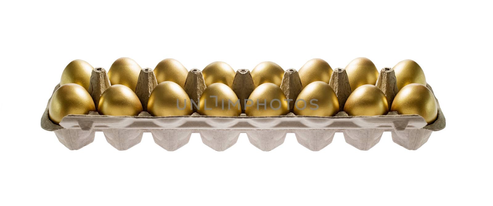 Golden Eggs in package isolated on white