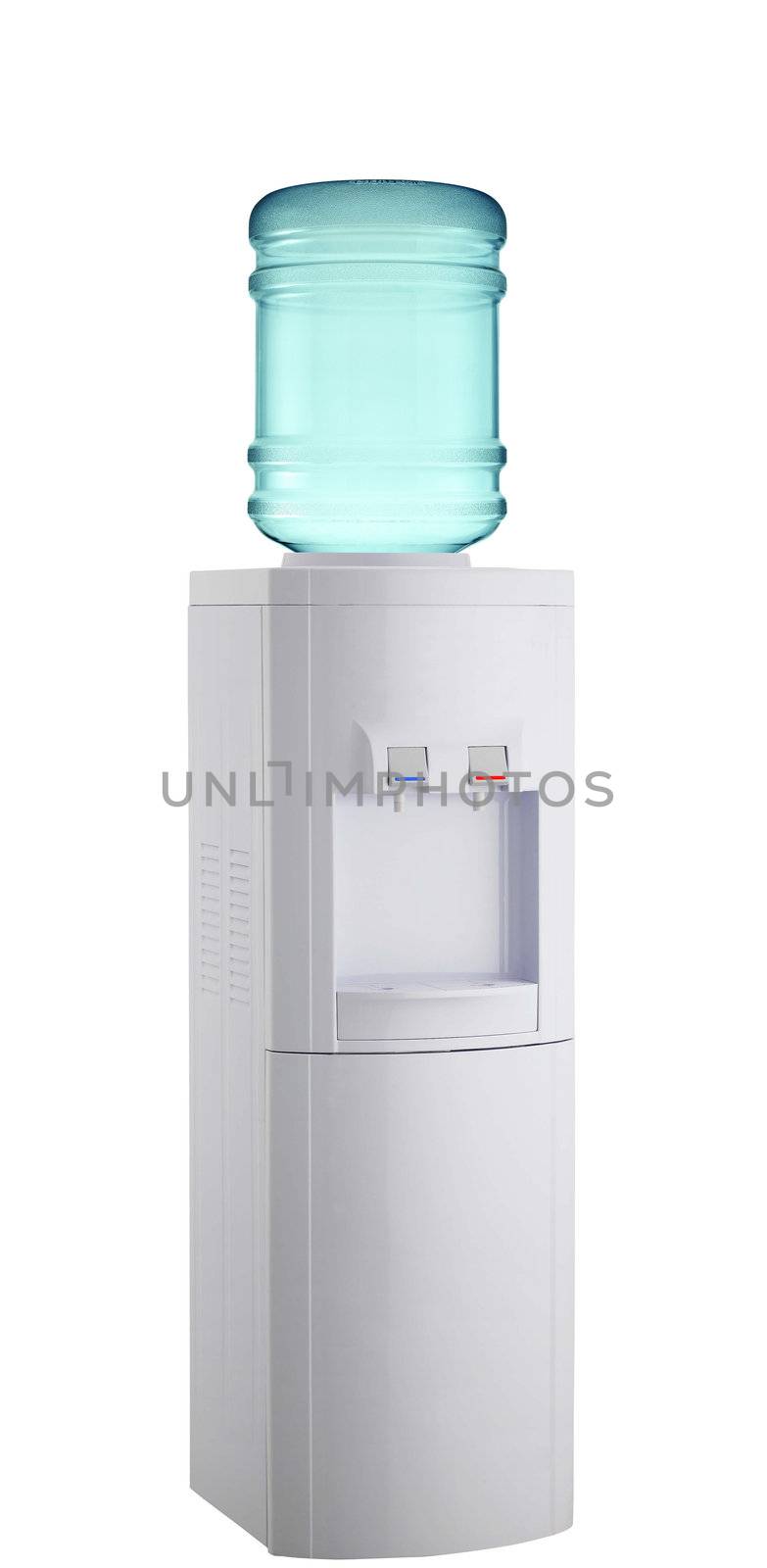 White cooler with water bottle on a white background.