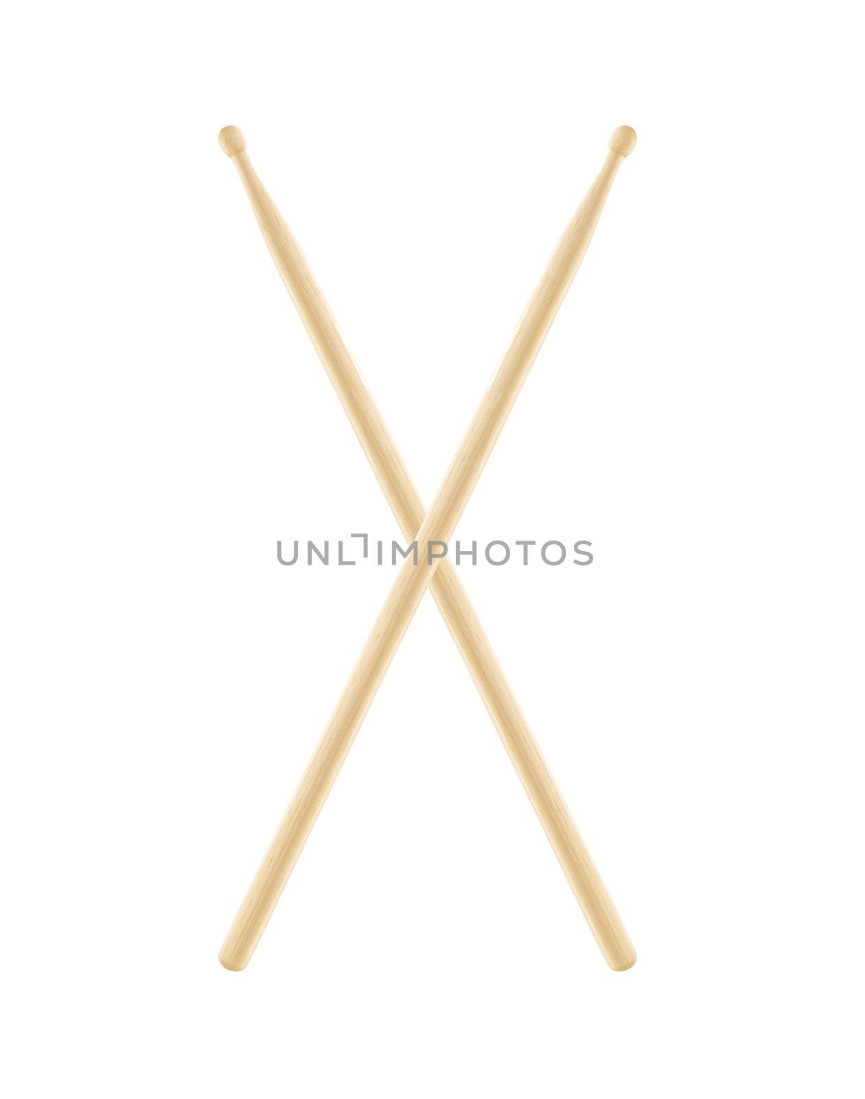 wooden drumsticks isolated on white background