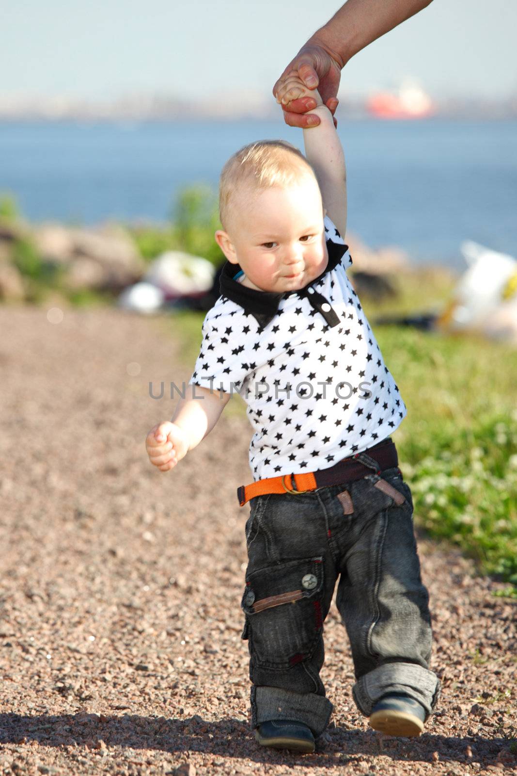 little boy play soccer outdoor