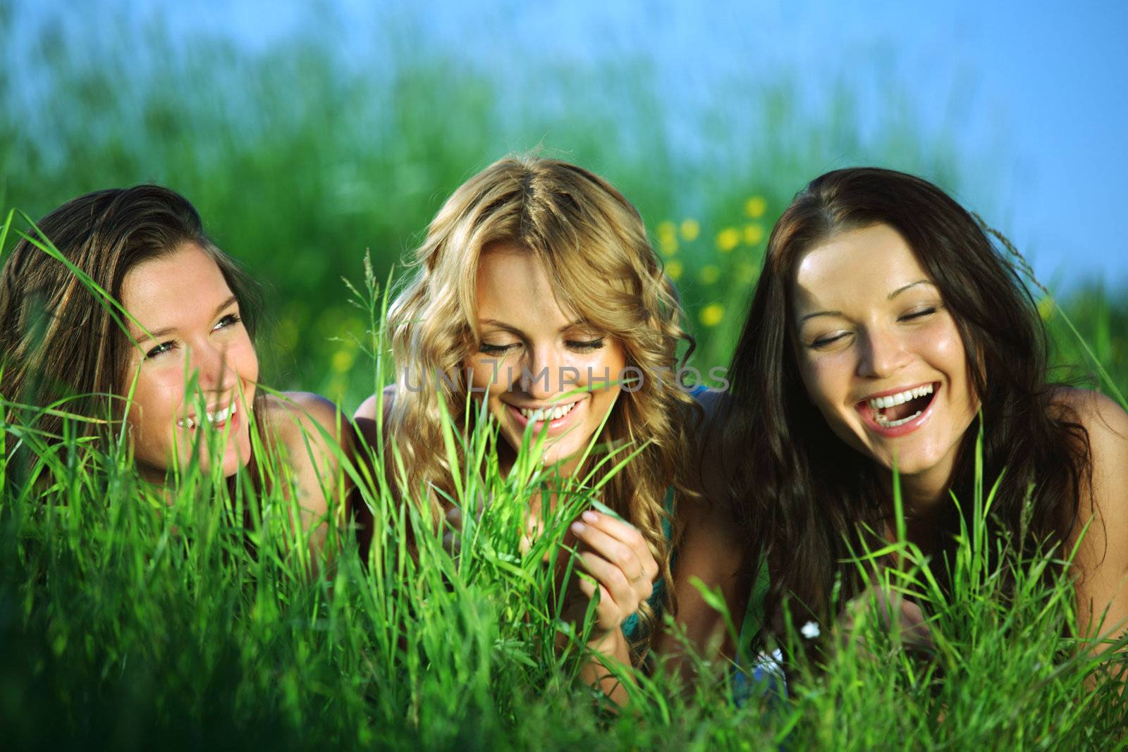 women fun on grass field