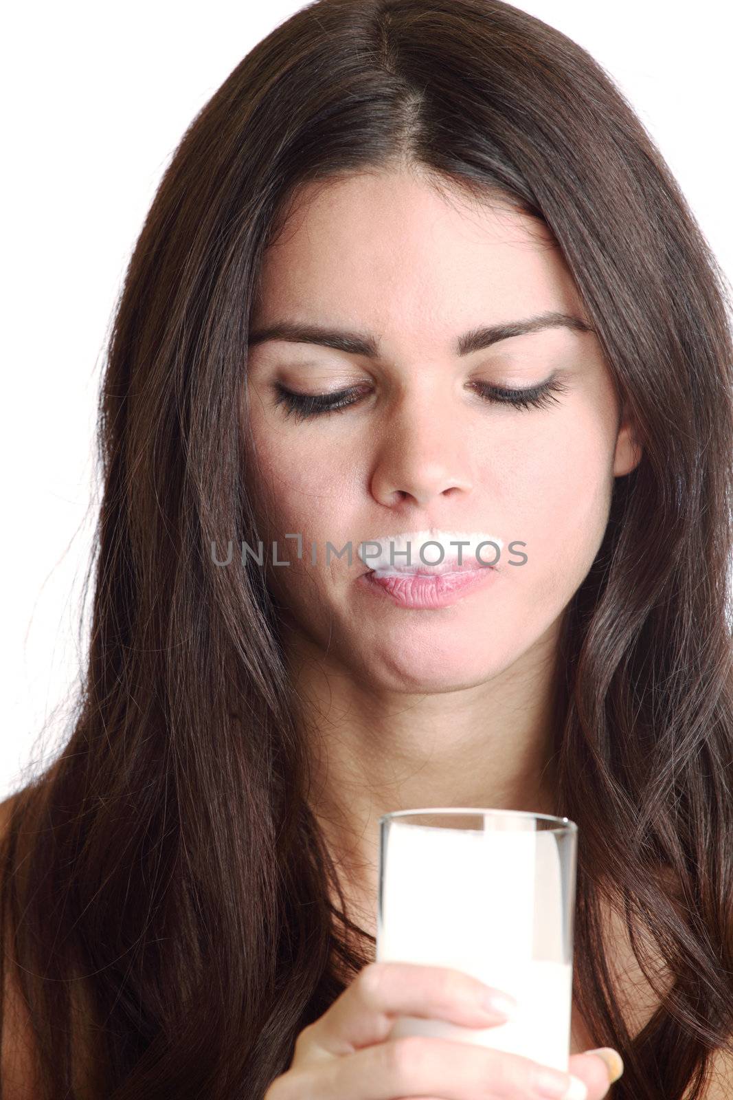 woman drink yogurt close up