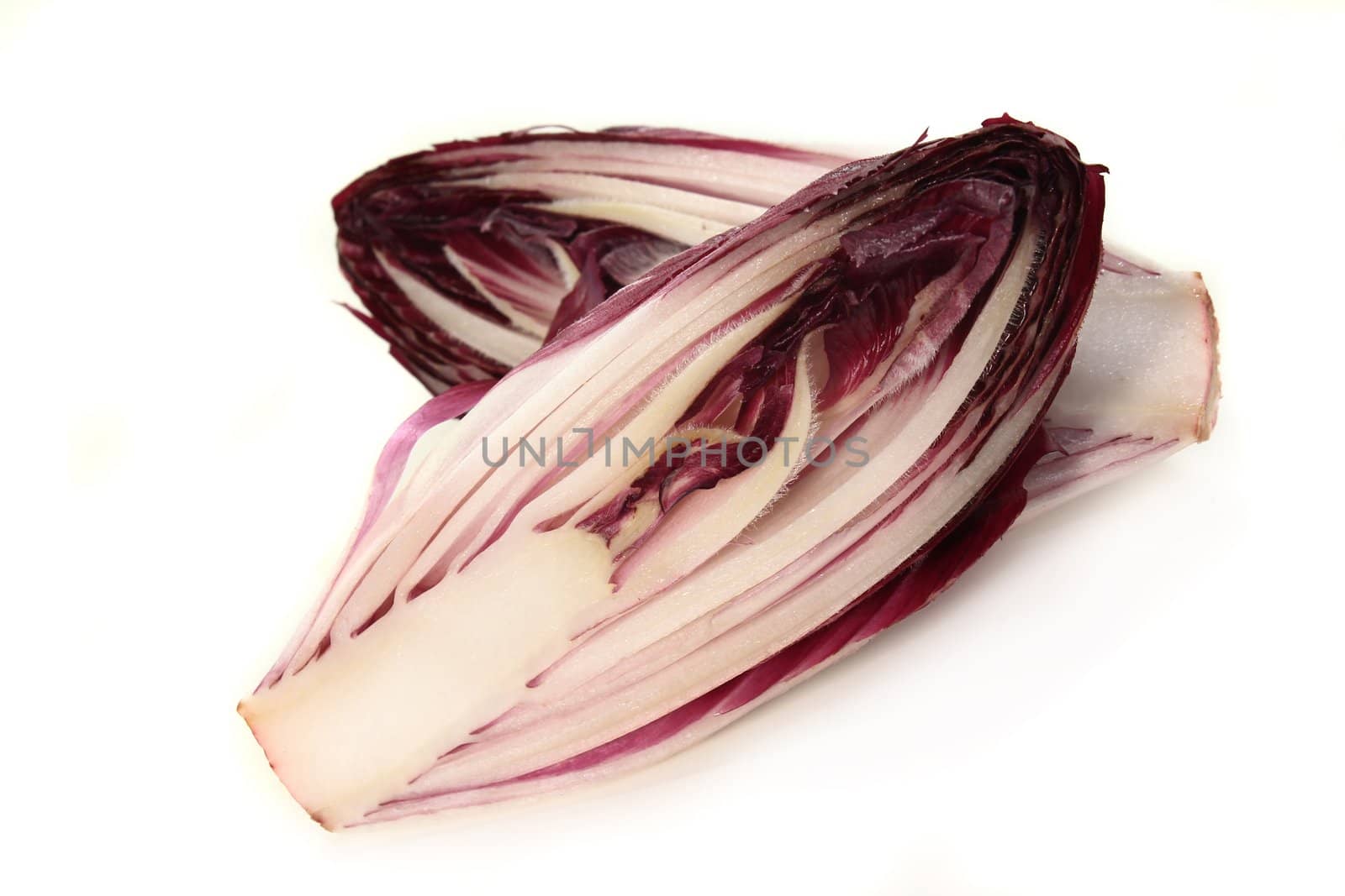 two half red chicory on a white background