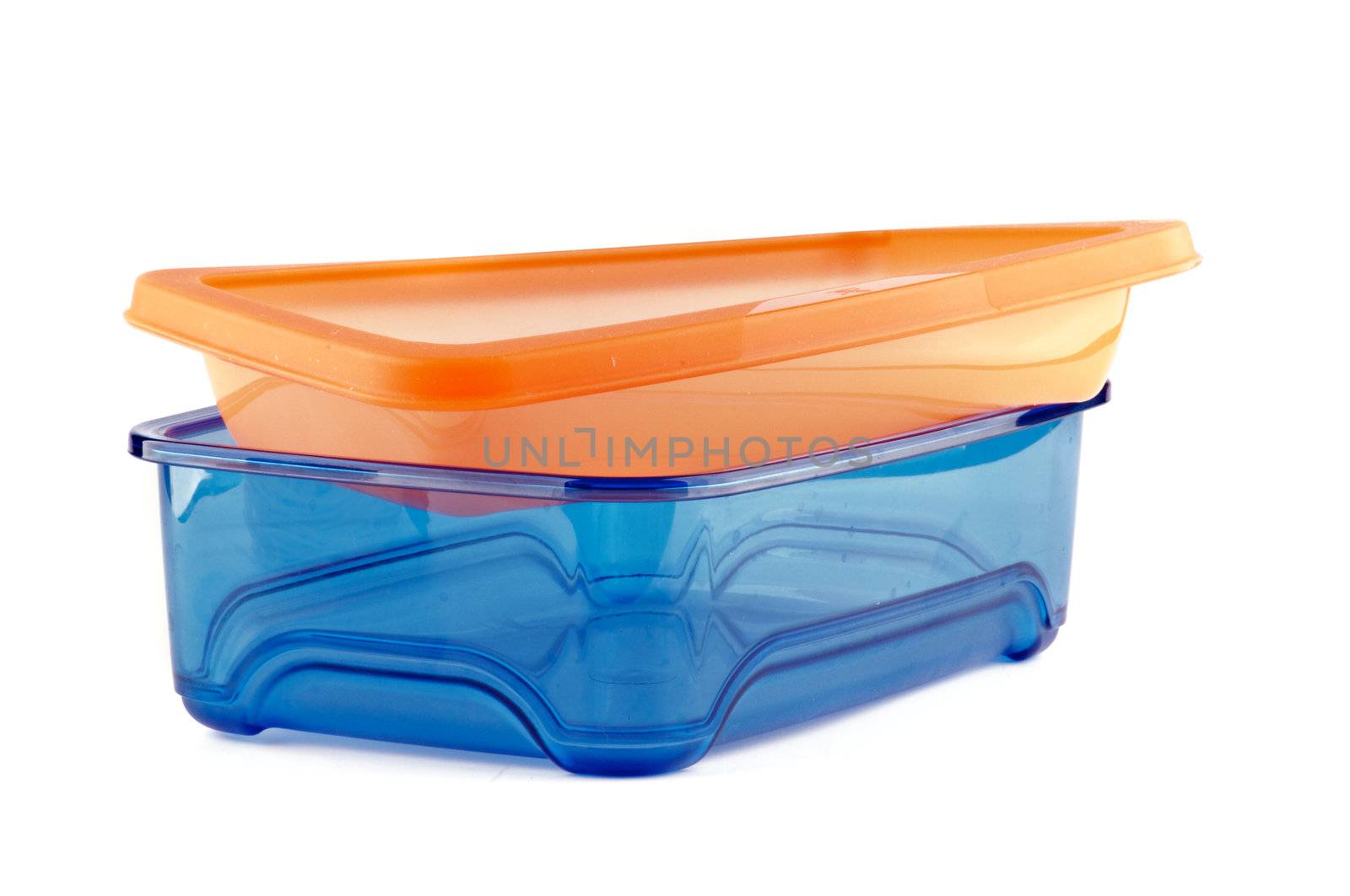 Blue and orange Plastic  Container isolatde on white background