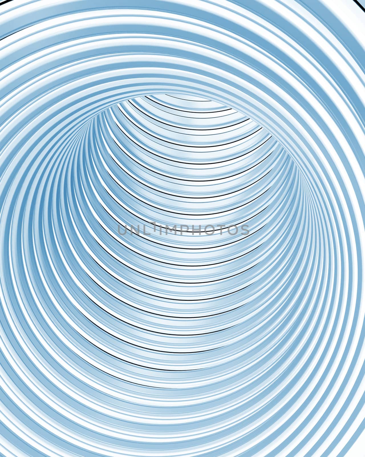 Turn in the round tunnel with the polished metal walls