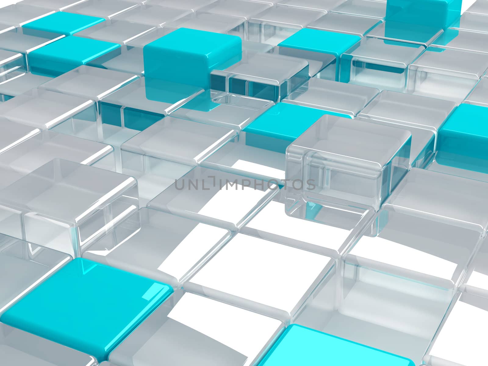 Abstract background consisting of blue plastic and transparent glass cubes
