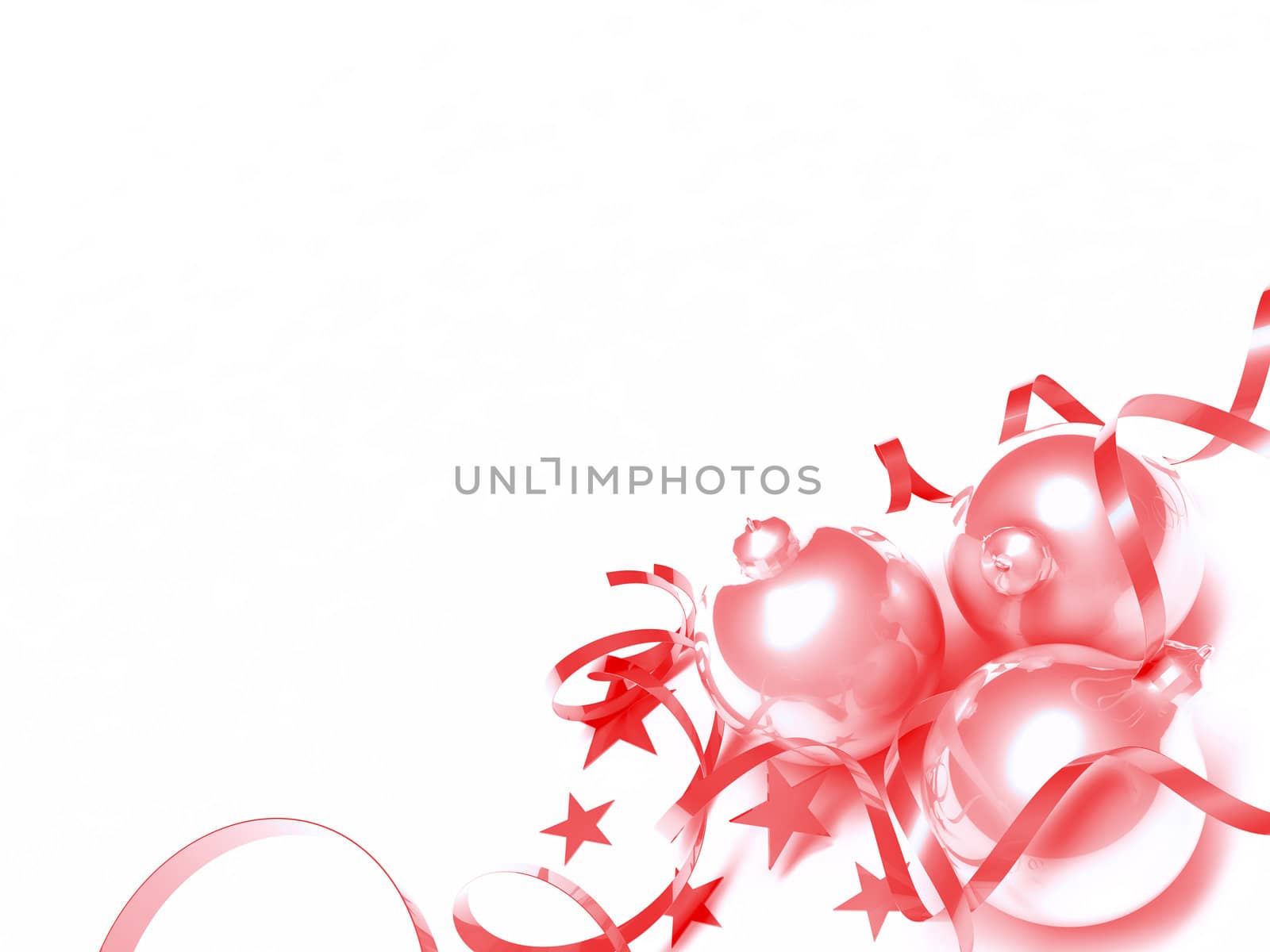 Three Christmas toys of red color in the form of spheres on a white background