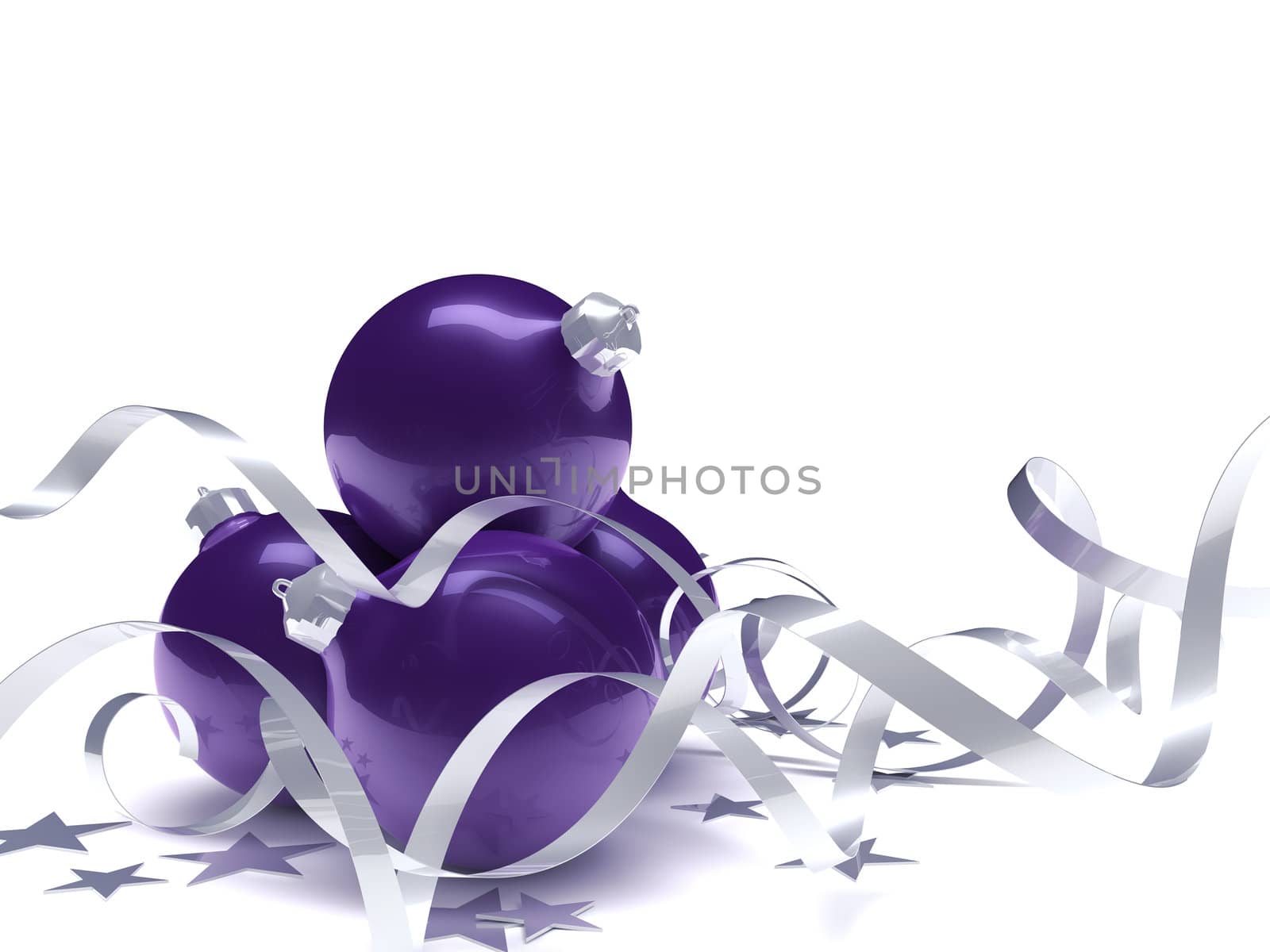 Christmas toys, stars and ribbons on a white background