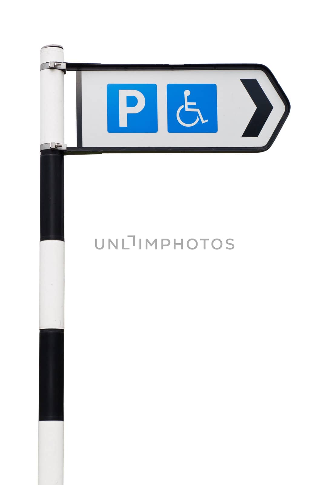 black and white parking sign with reserved wheelchair spaces (isolated on white background)