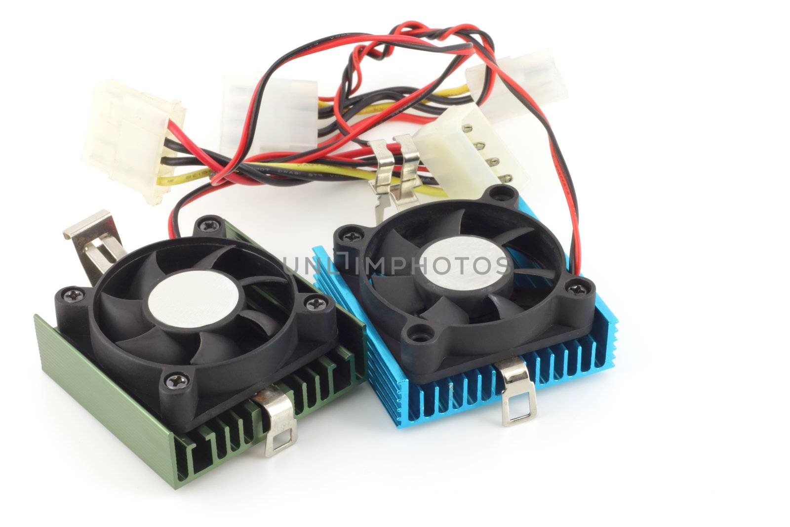 Fans and radiators for computer over white