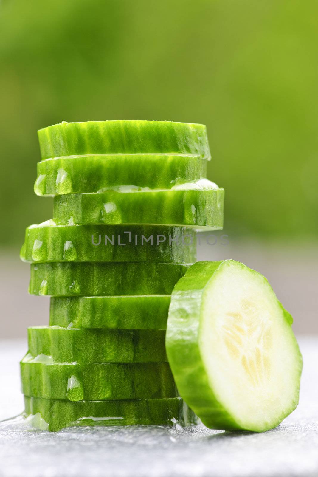 Stack of fresh organic green cucumber slices