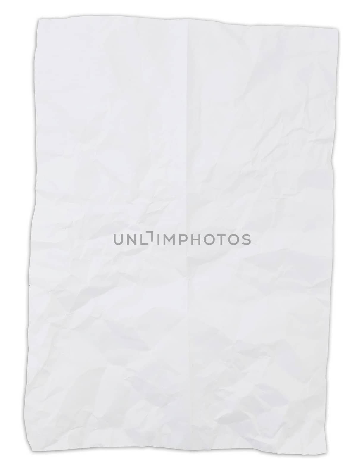 White crumpled paper on white background isolated