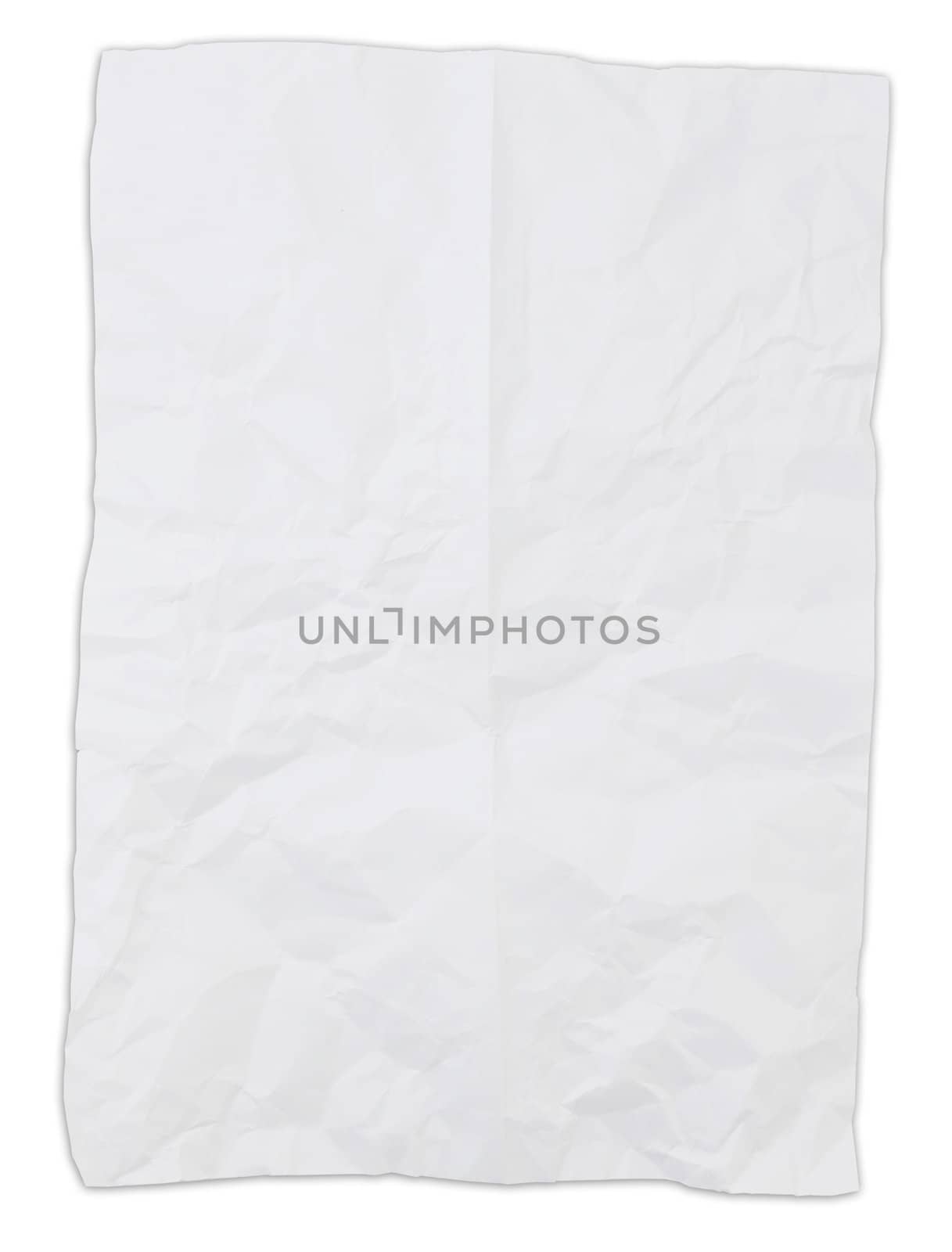 White crumpled paper on white background isolated