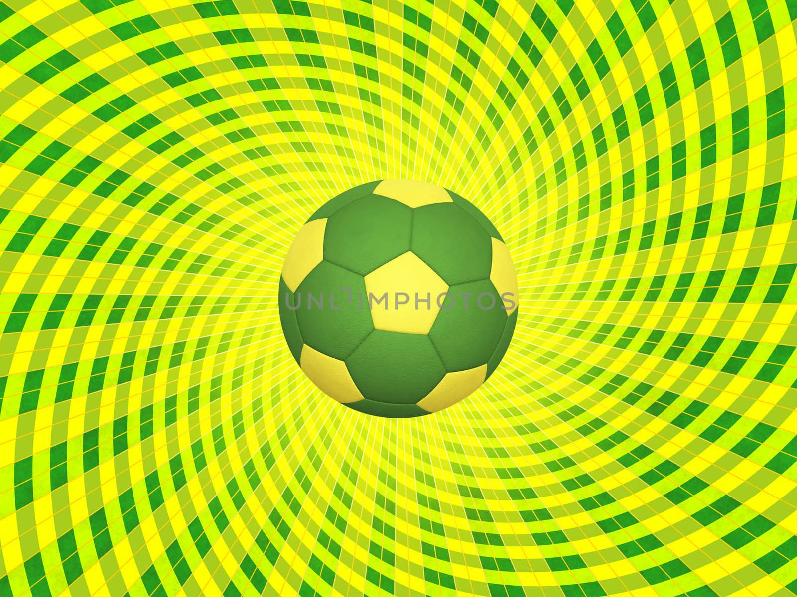 Soccer Ball With Colors of Brazil Over Striped Dynamic Background - Realistic 3D Illustration