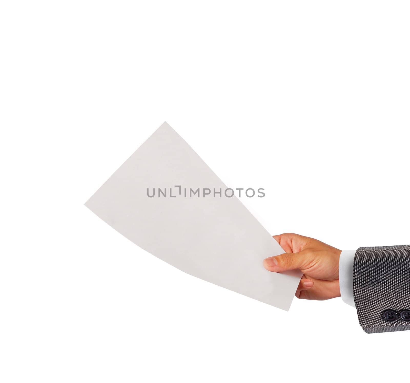 Businessman holding a blank white paper