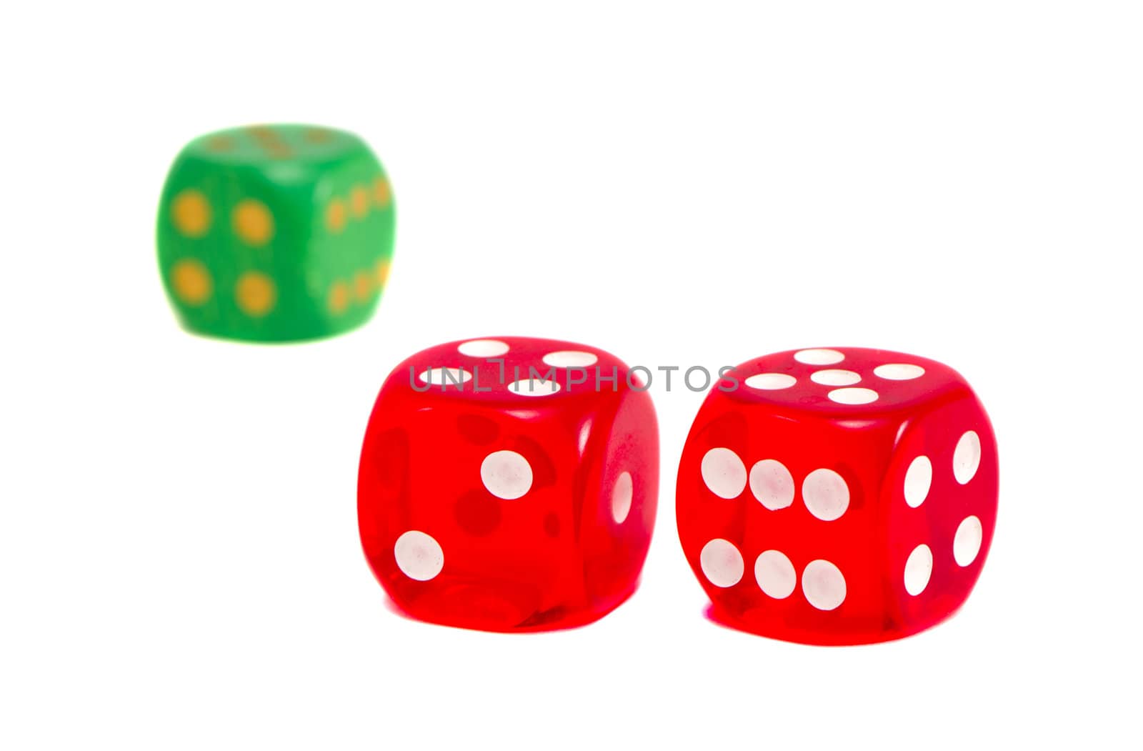 dice game play red and green isolated on white background.