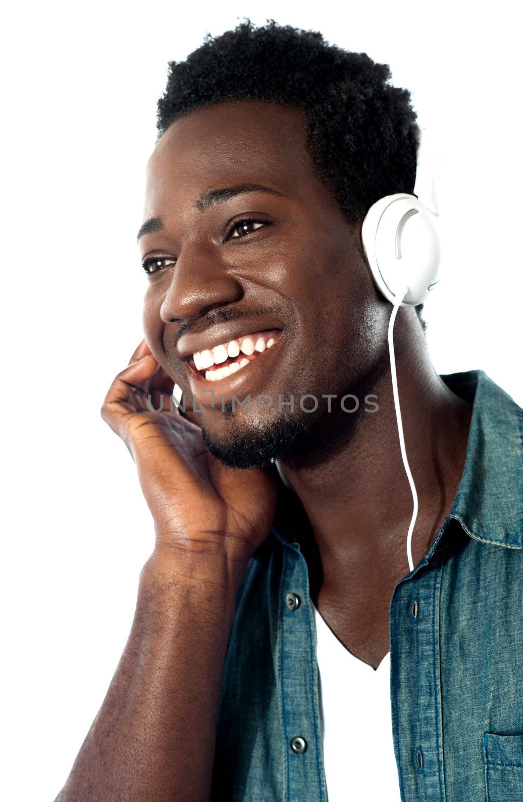Young man with headphones enjoying music