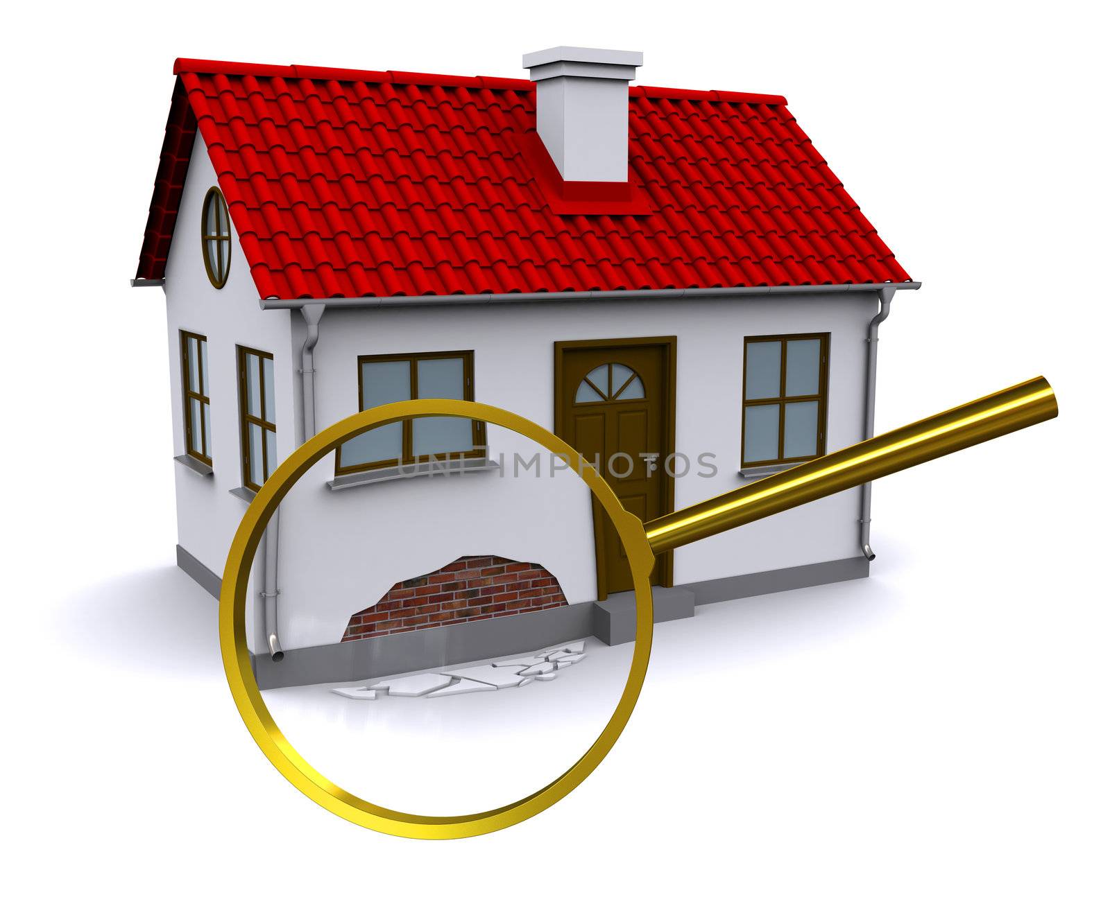 Magnifying glass increases the damage on the wall 3d home