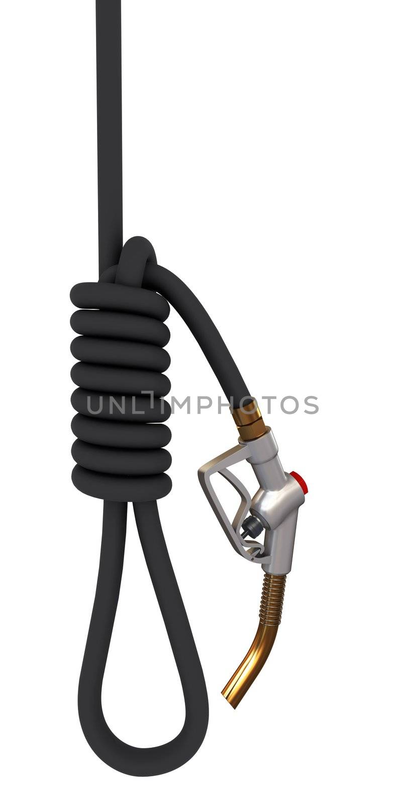 Petrol pump hose tied in a knot for the gallows. 3D rendering by cherezoff