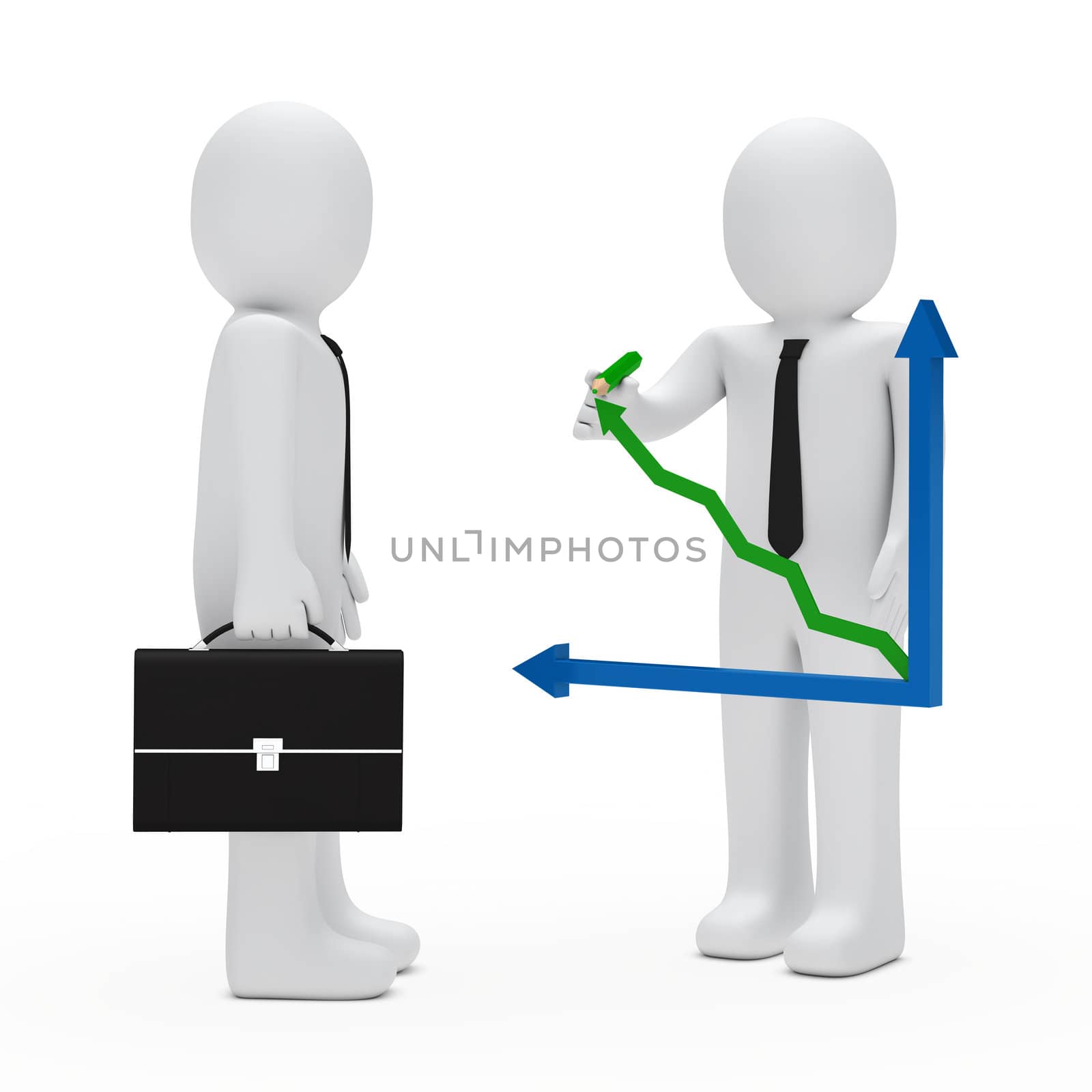 businessman with green pencil arrow graph up