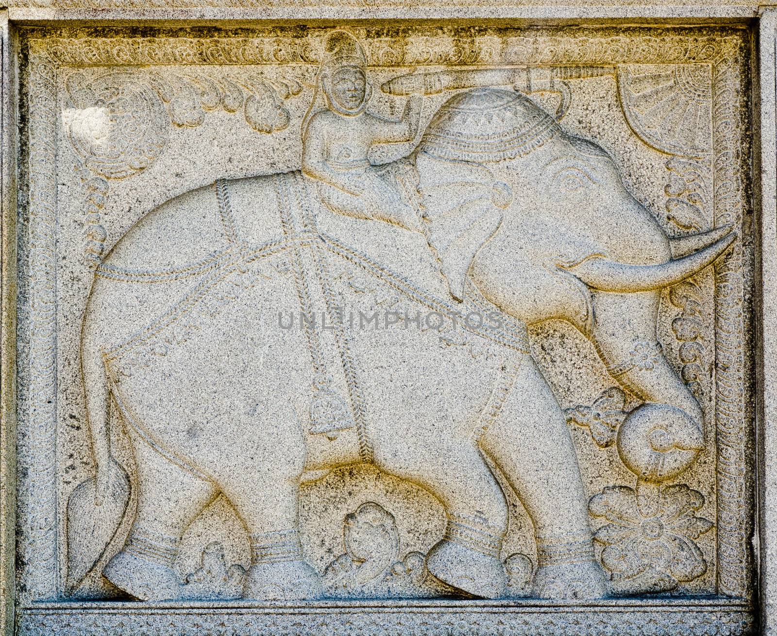 bas-relief on the stone with the figure of an elephant. Part of the decoration , temple of the tooth of the Buddha in Kandy, Sri Lanka