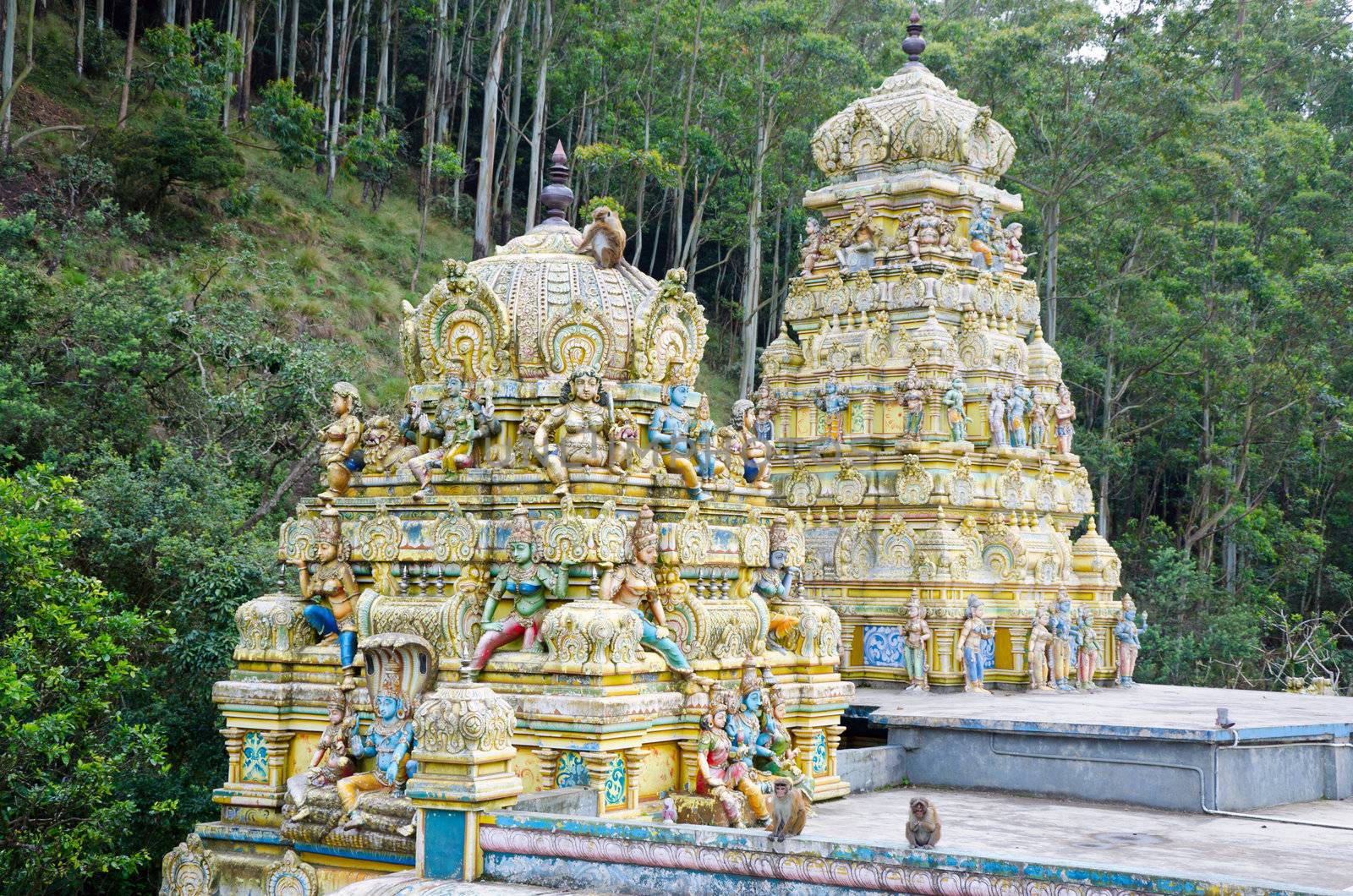 MOUNTAINS OF SRI LANKA DECEMBER 8. external decoration of a Hindu temple in the mountains of Sri Lanka, december 8, 2011.