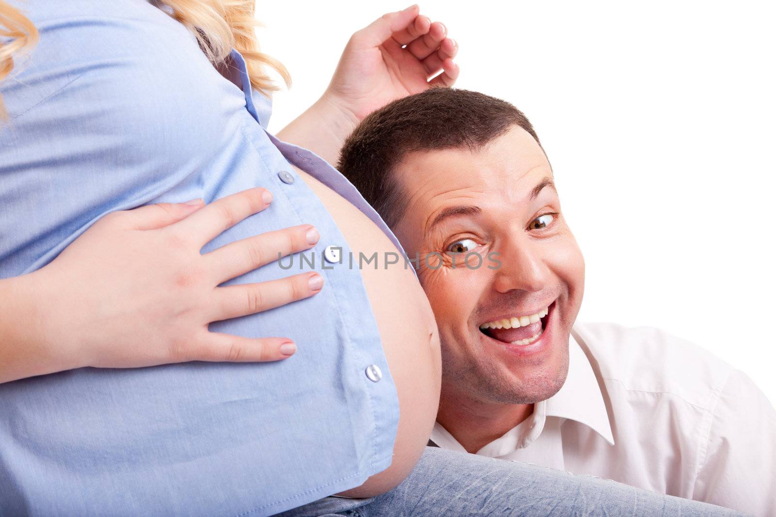 Family. A man  and pregnant woman on a white background