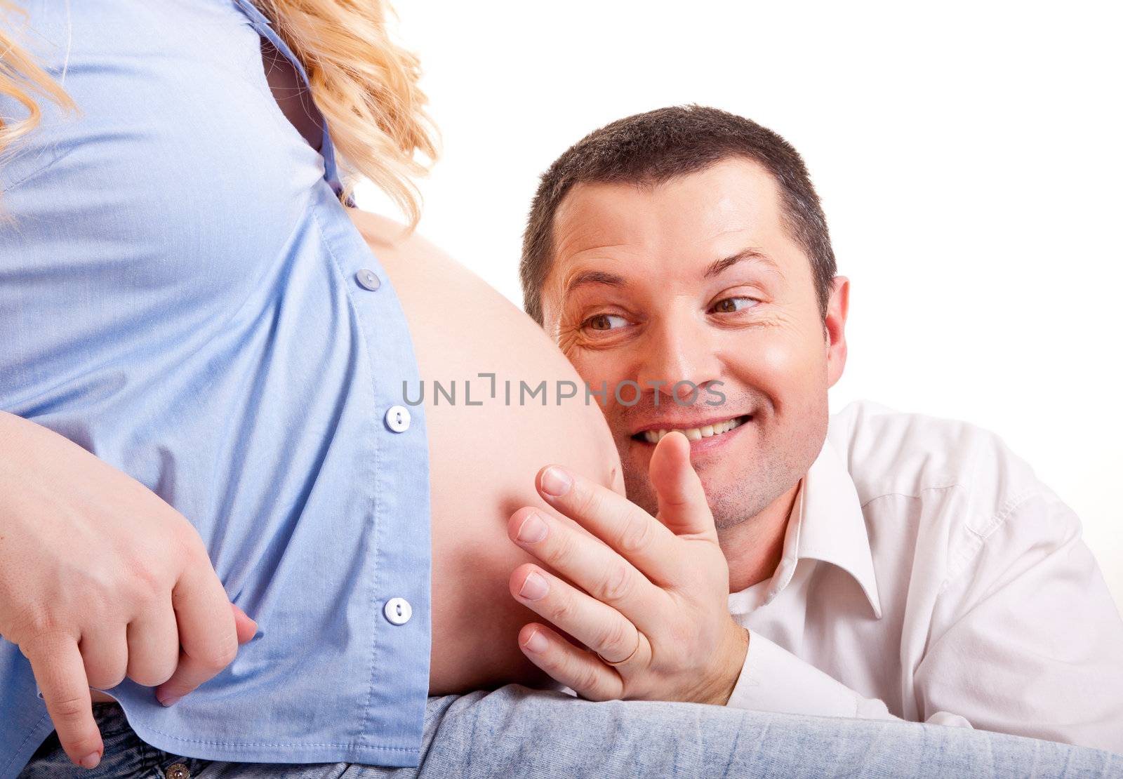 Family. A man  and pregnant woman on a white background