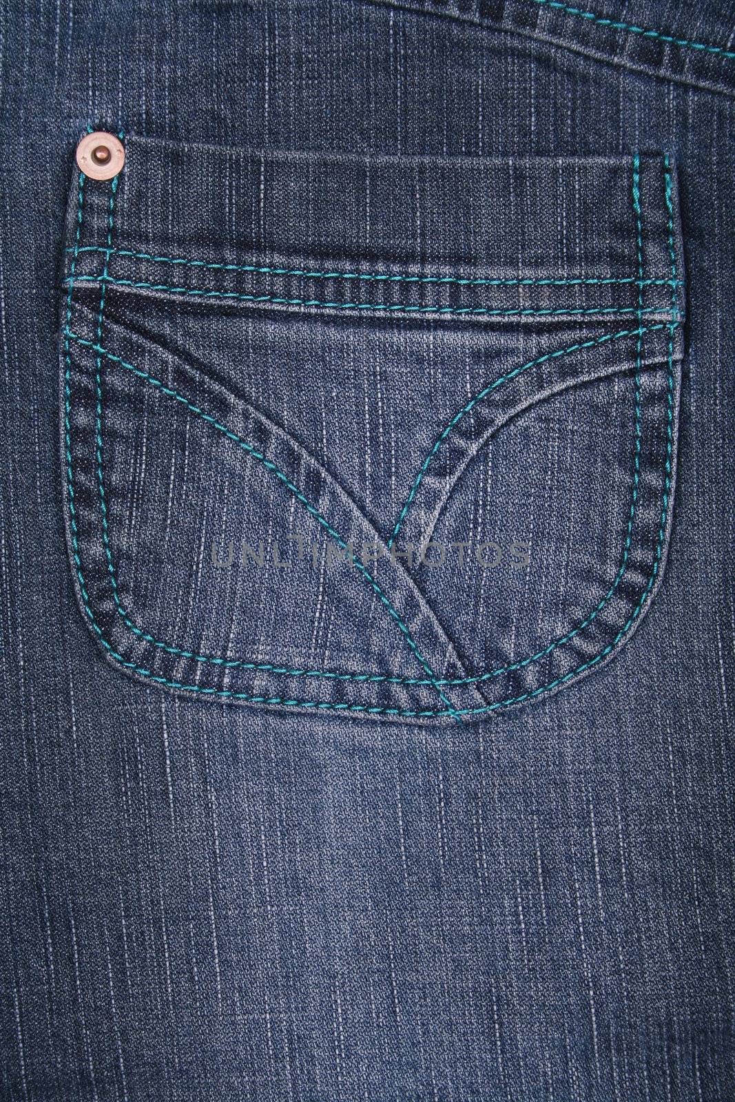 Blue jeans fabric with pocket as background 