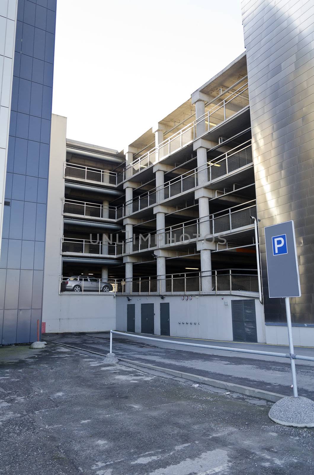 View of Multi-level parking building for vehicles.