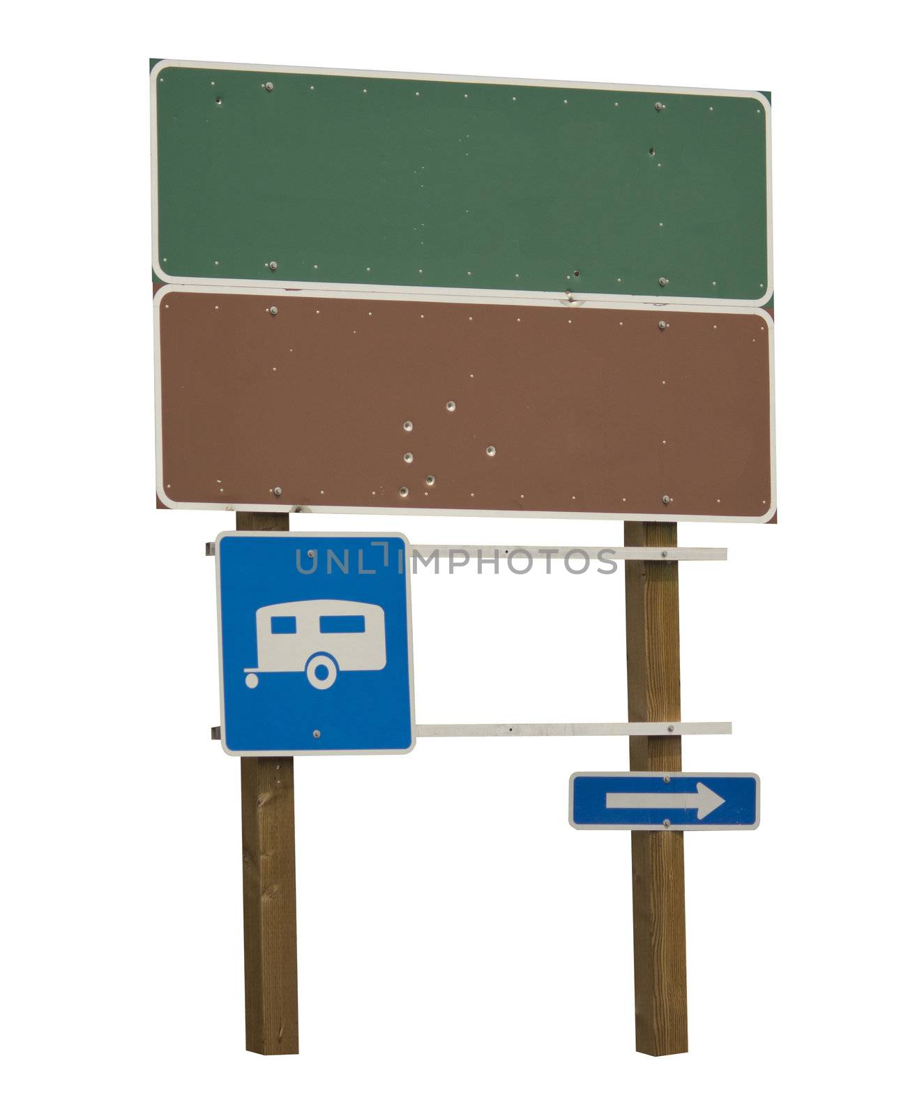 Blank green and brown sign with trailer blue  by jeremywhat