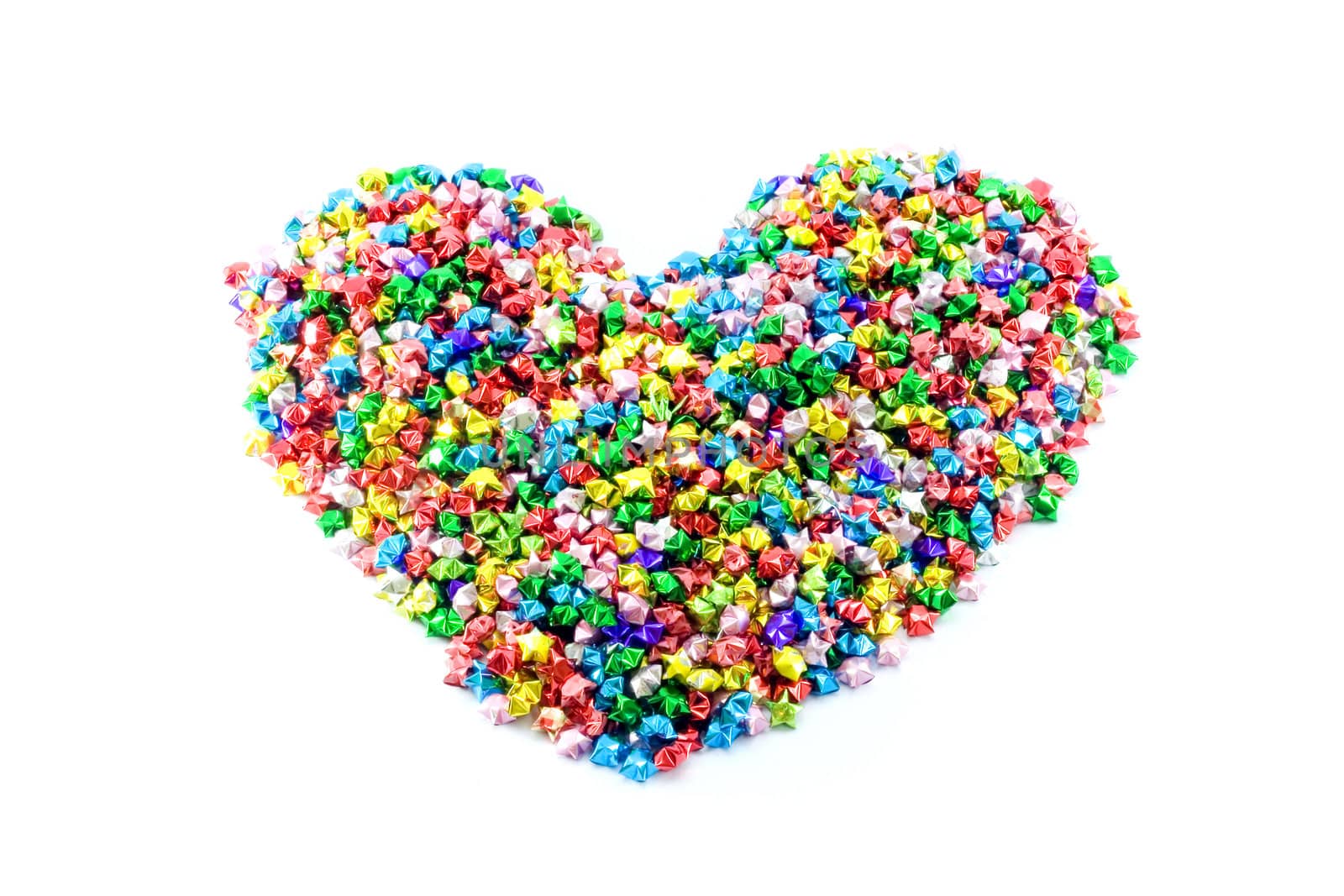 Colorful hearts made by star isolate white background.