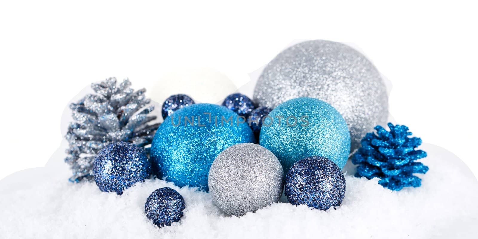 traditional festive christmas decoration glitter in silver and blue