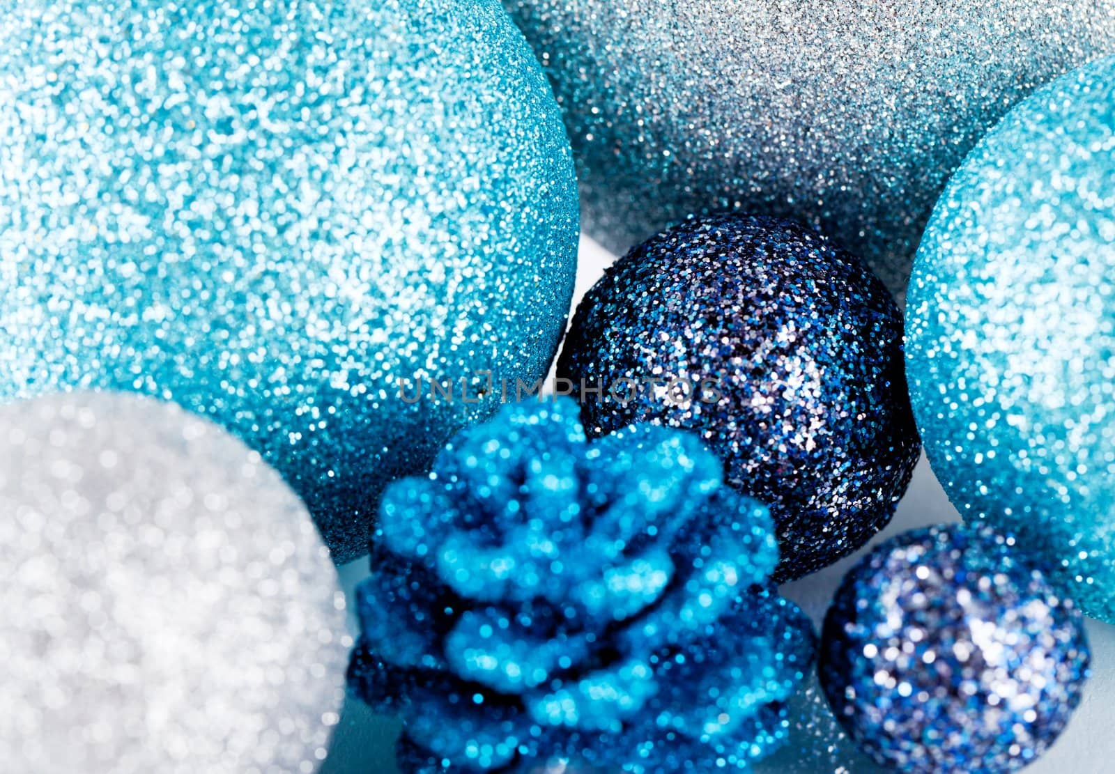 traditional festive christmas decoration glitter in silver and blue