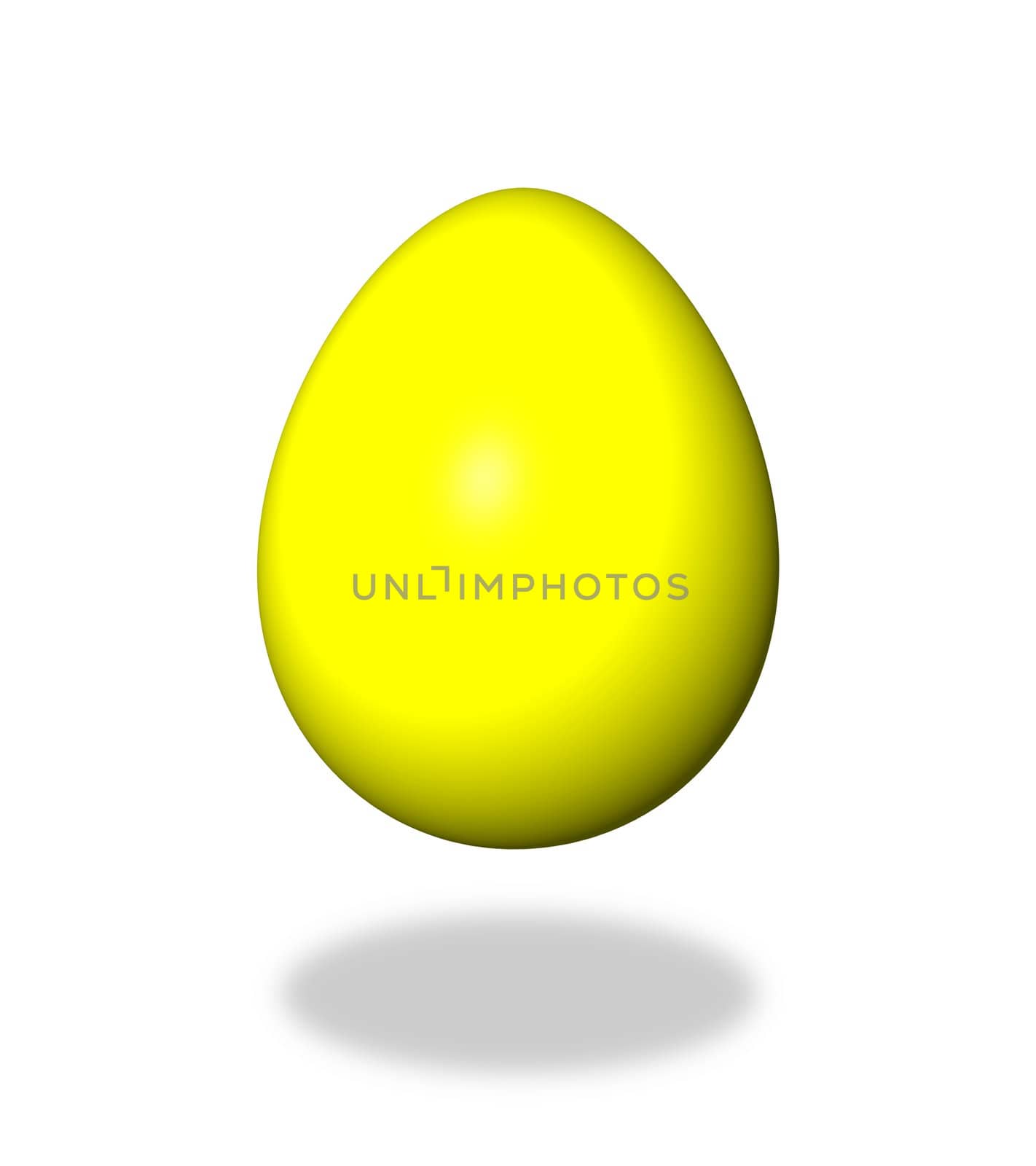 Yellow egg on white background with shadow.