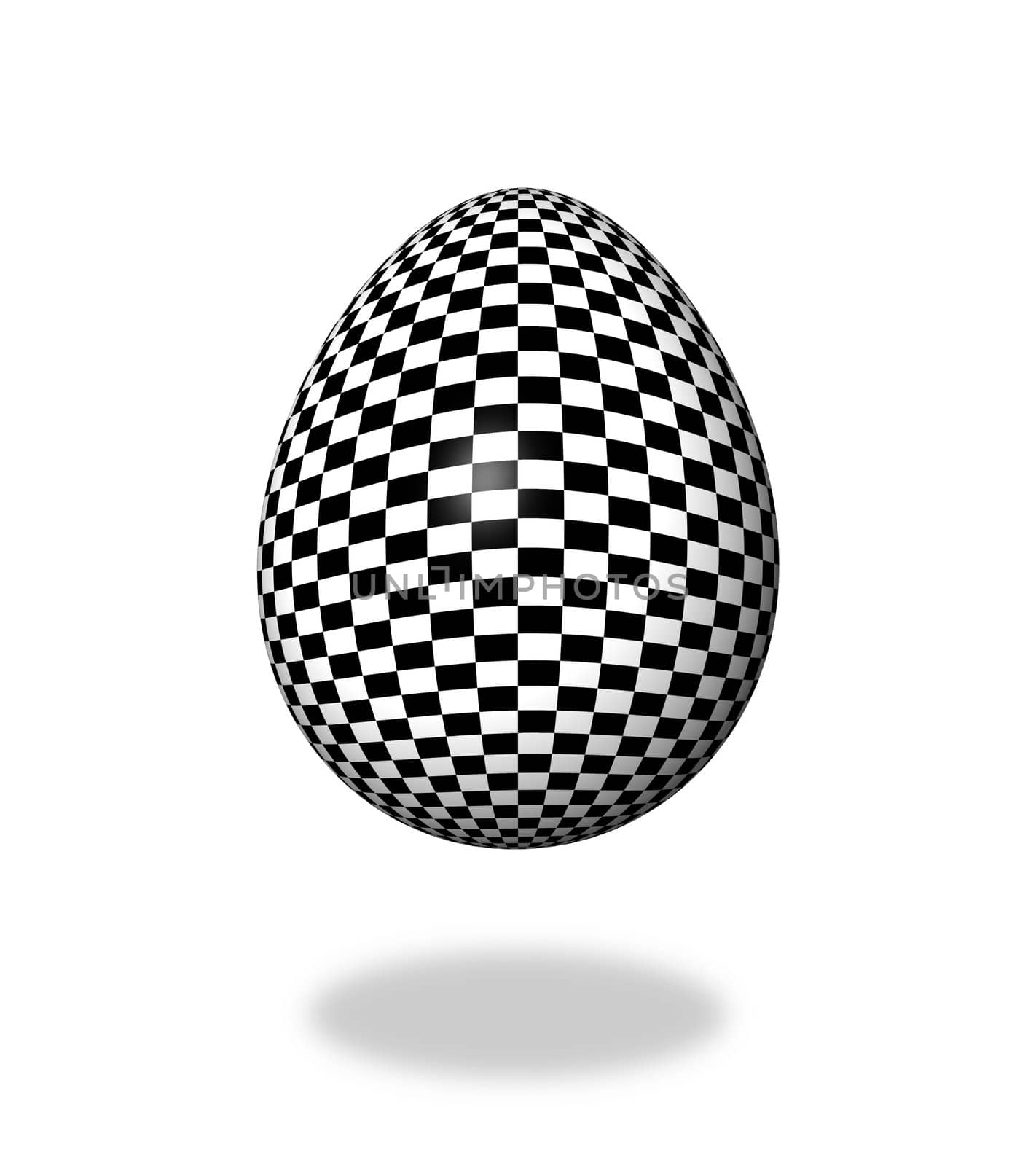 Checkered egg on white background with shadow.