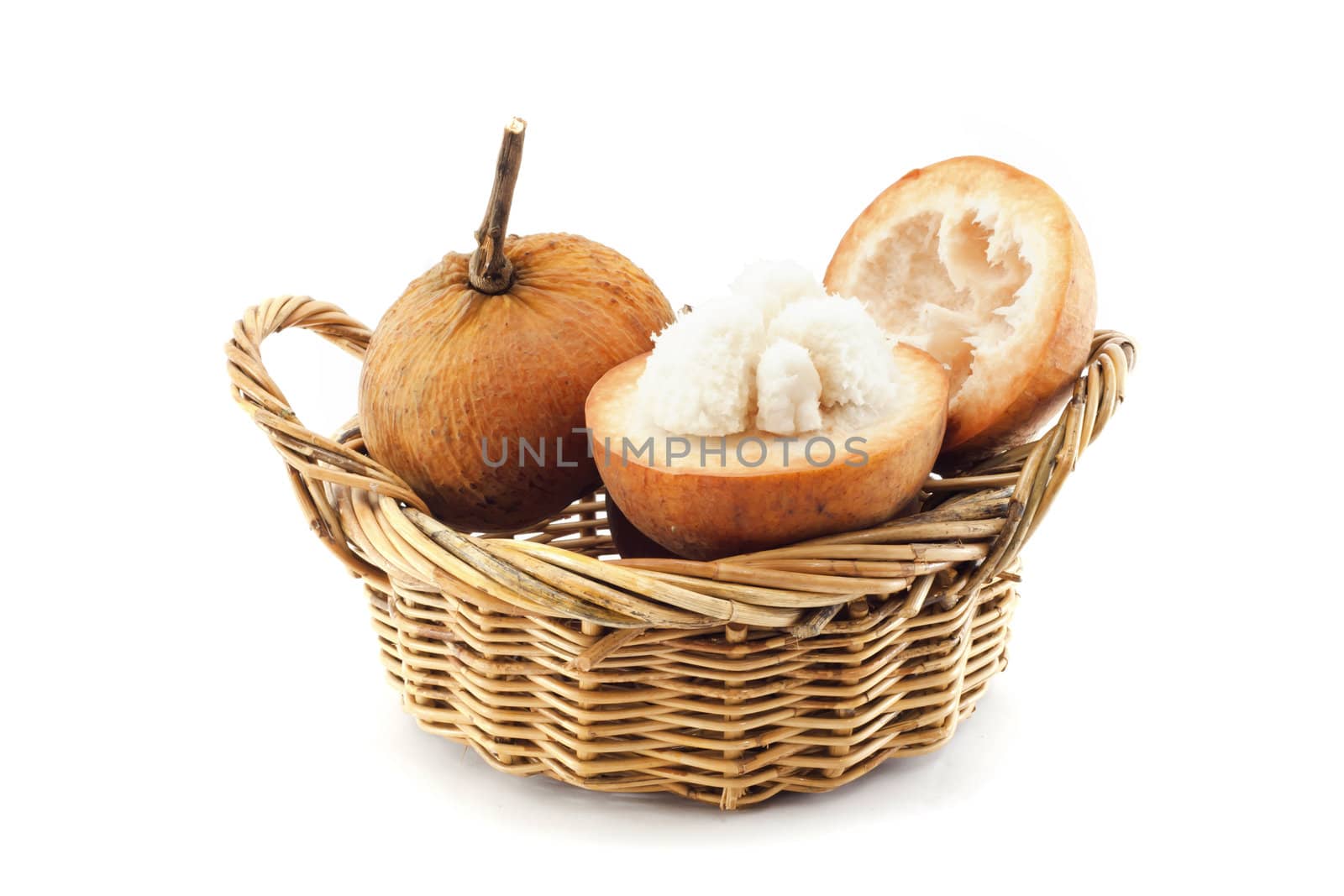 Tree Santols (sandoricum koetjape), tropical fruit and show inside on white background.