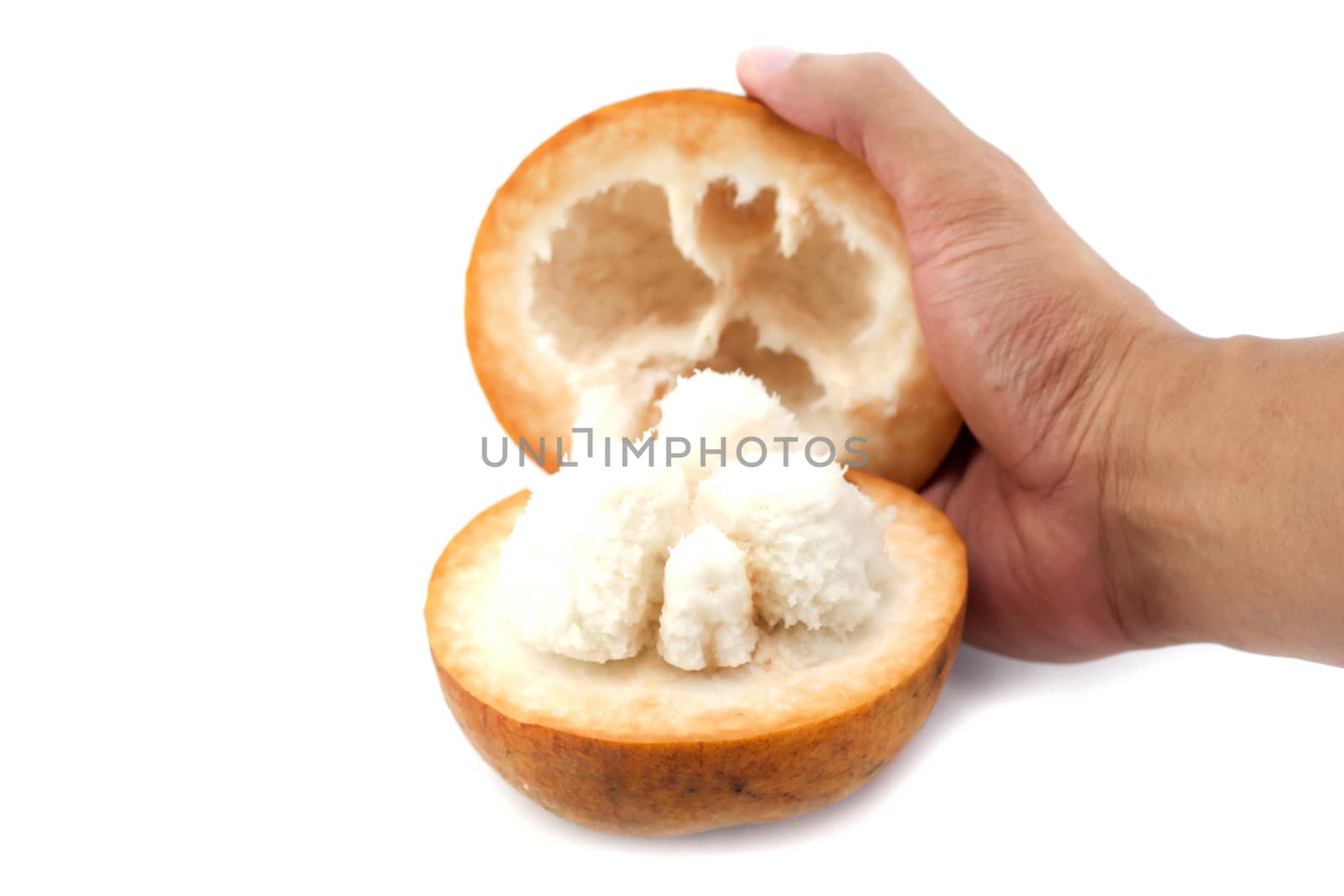 Santol (sandoricum koetjape), tropical fruit and show inside on white background.