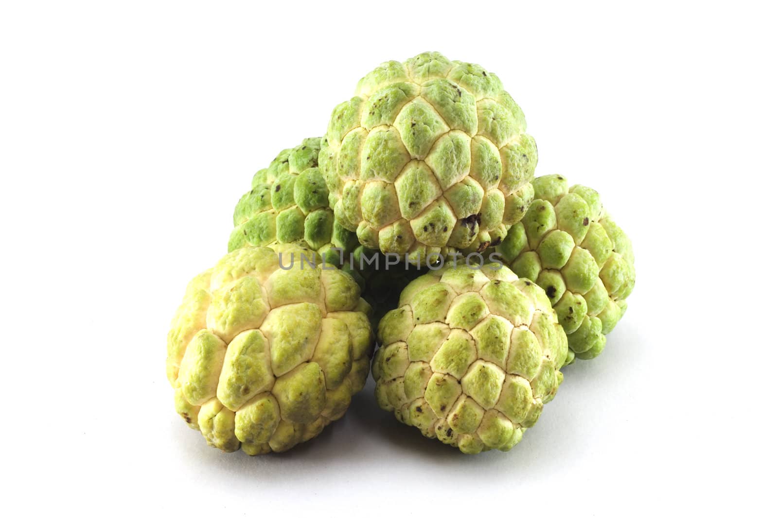 Custard apples group on white background with isolate.