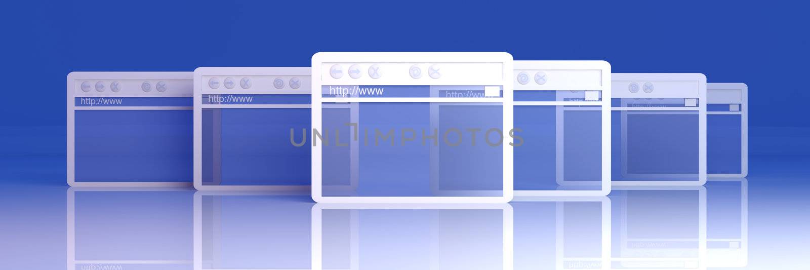 3D Illustration. Symbolic Browser Windows.
