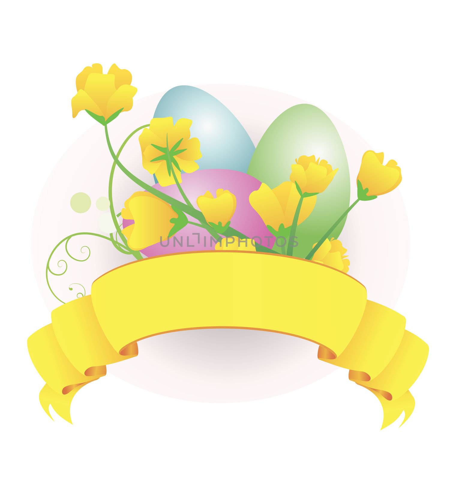 vector Easter eggs and scroll with flowers colorful illustration isolated on white