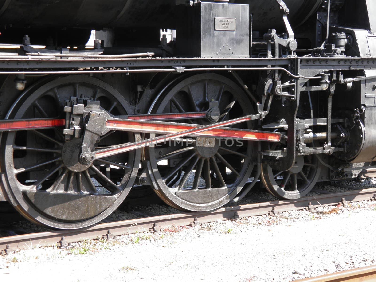 Steam engine train locomotive in a station