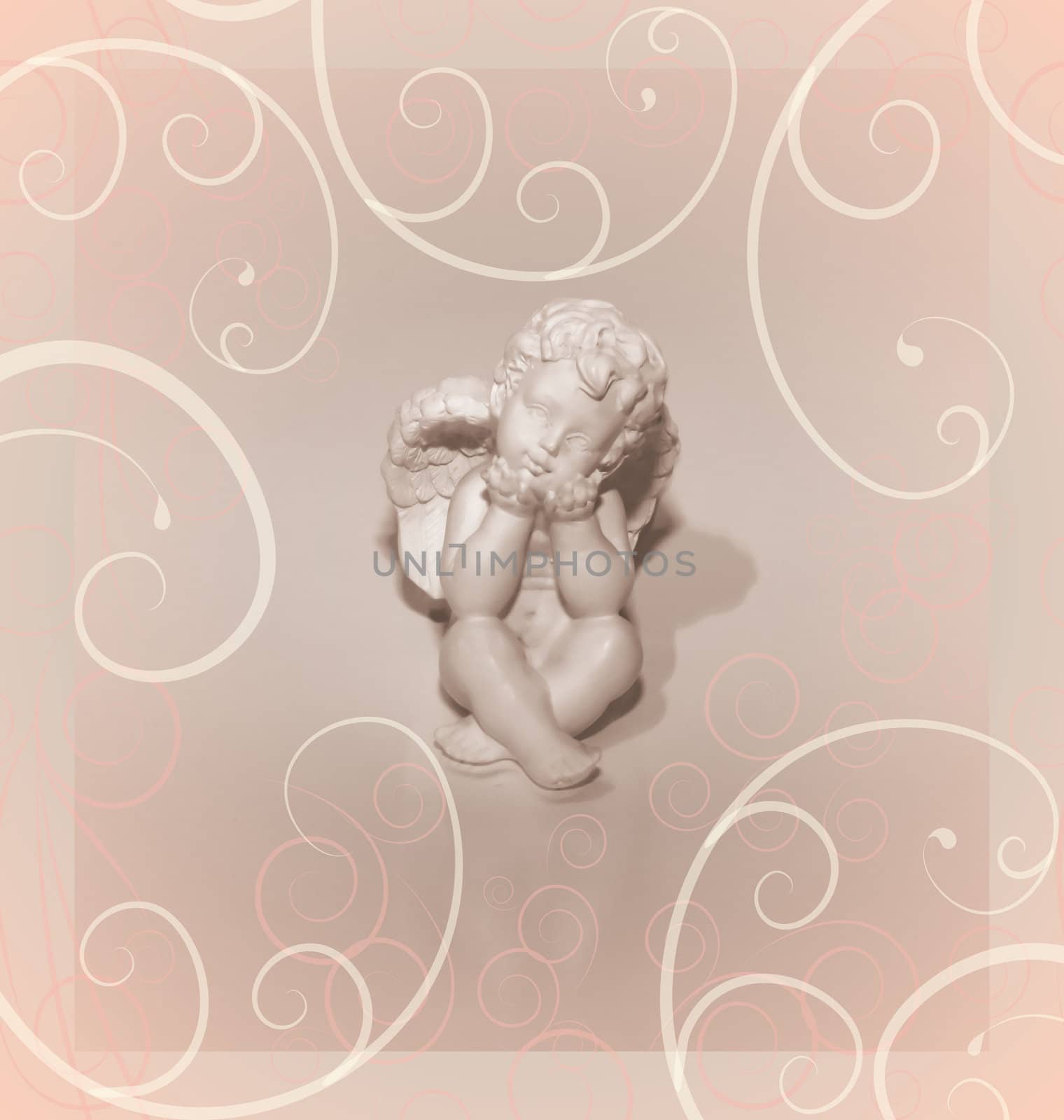 vintage sepia angel with florals, curves decor by CherJu