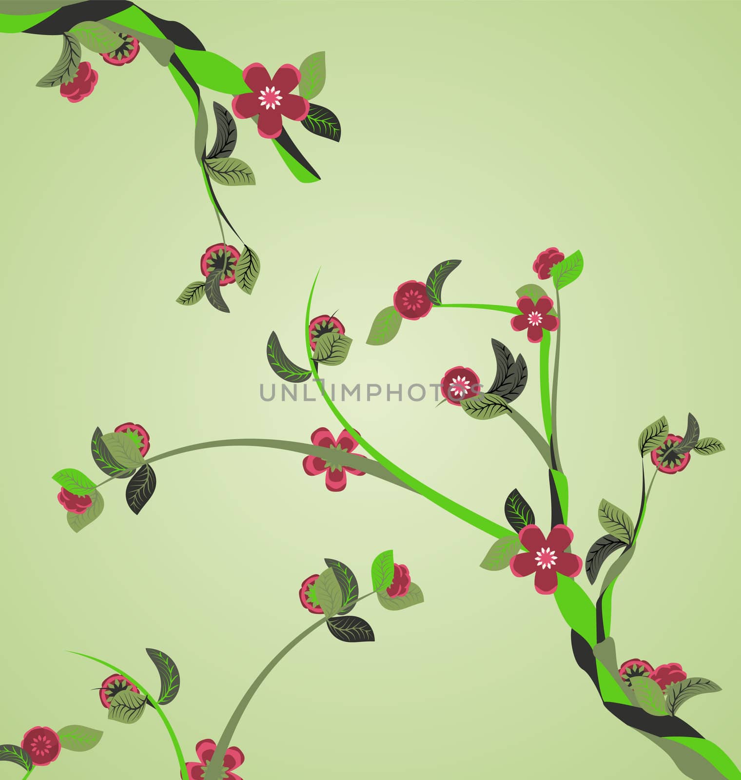 green background with trees blossoming branche