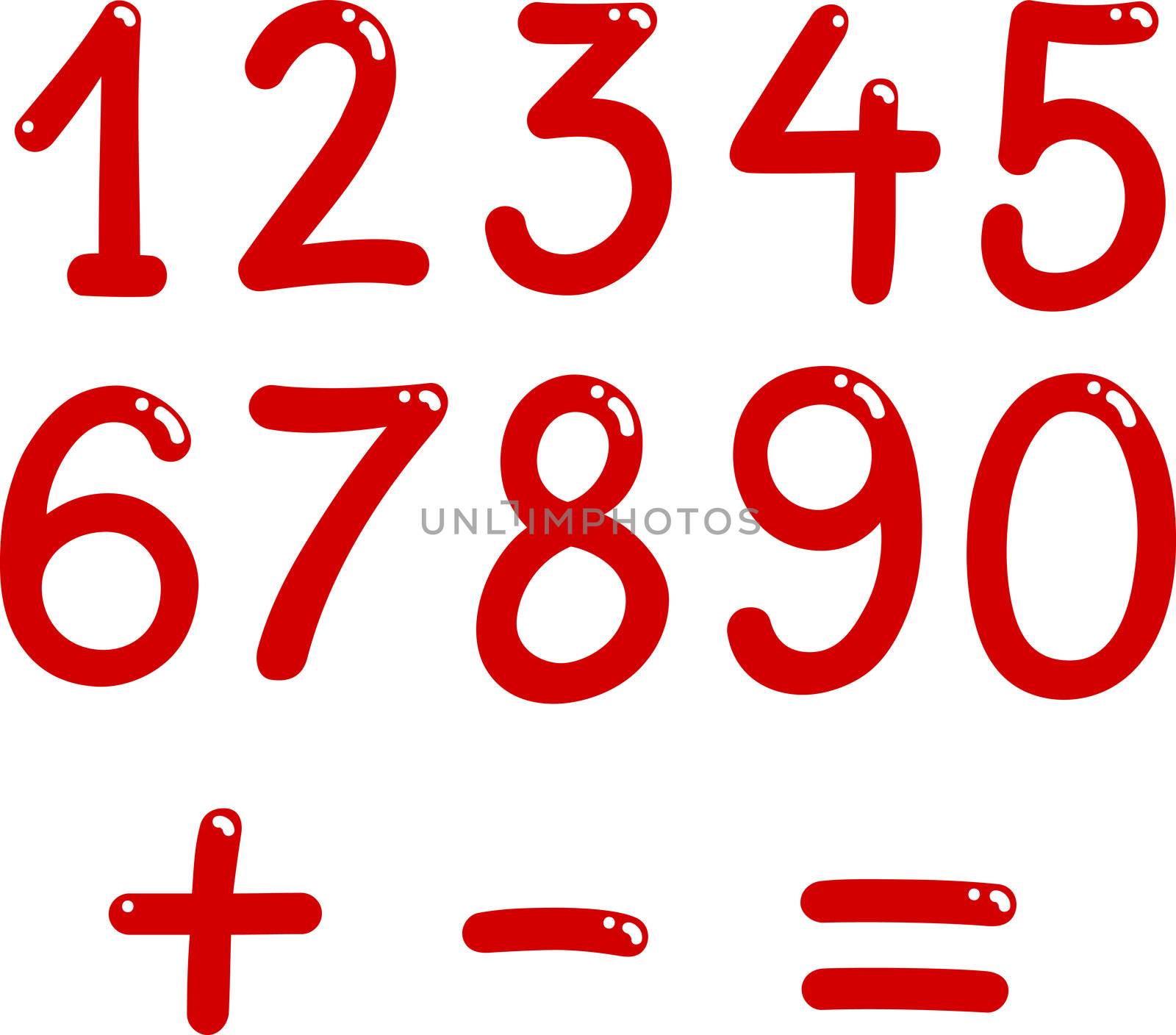 illustration of numbers from zero to nine and math symbols