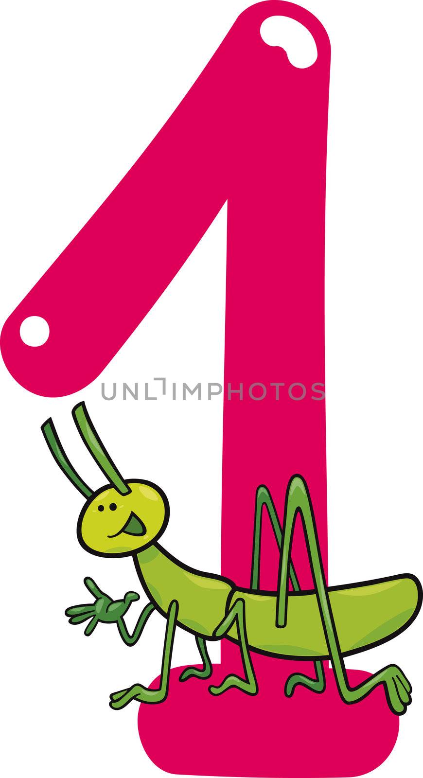 cartoon illustration with number one and grasshopper