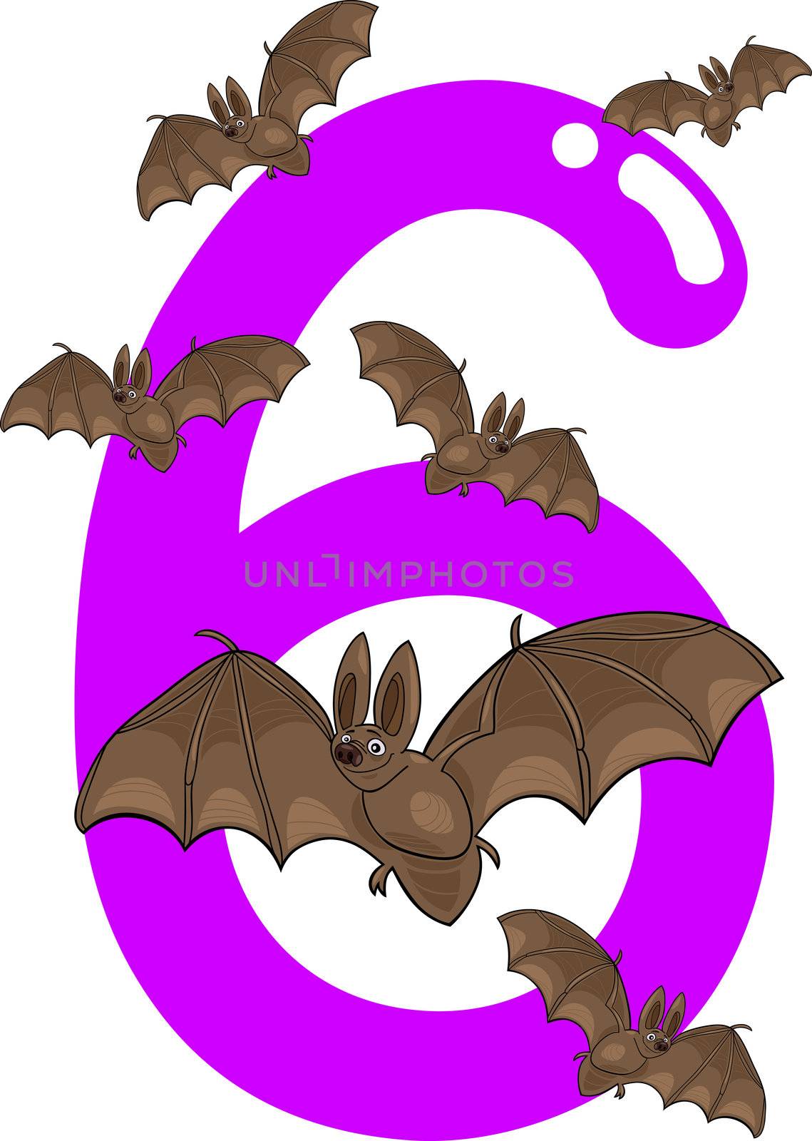 cartoon illustration with number six and bats